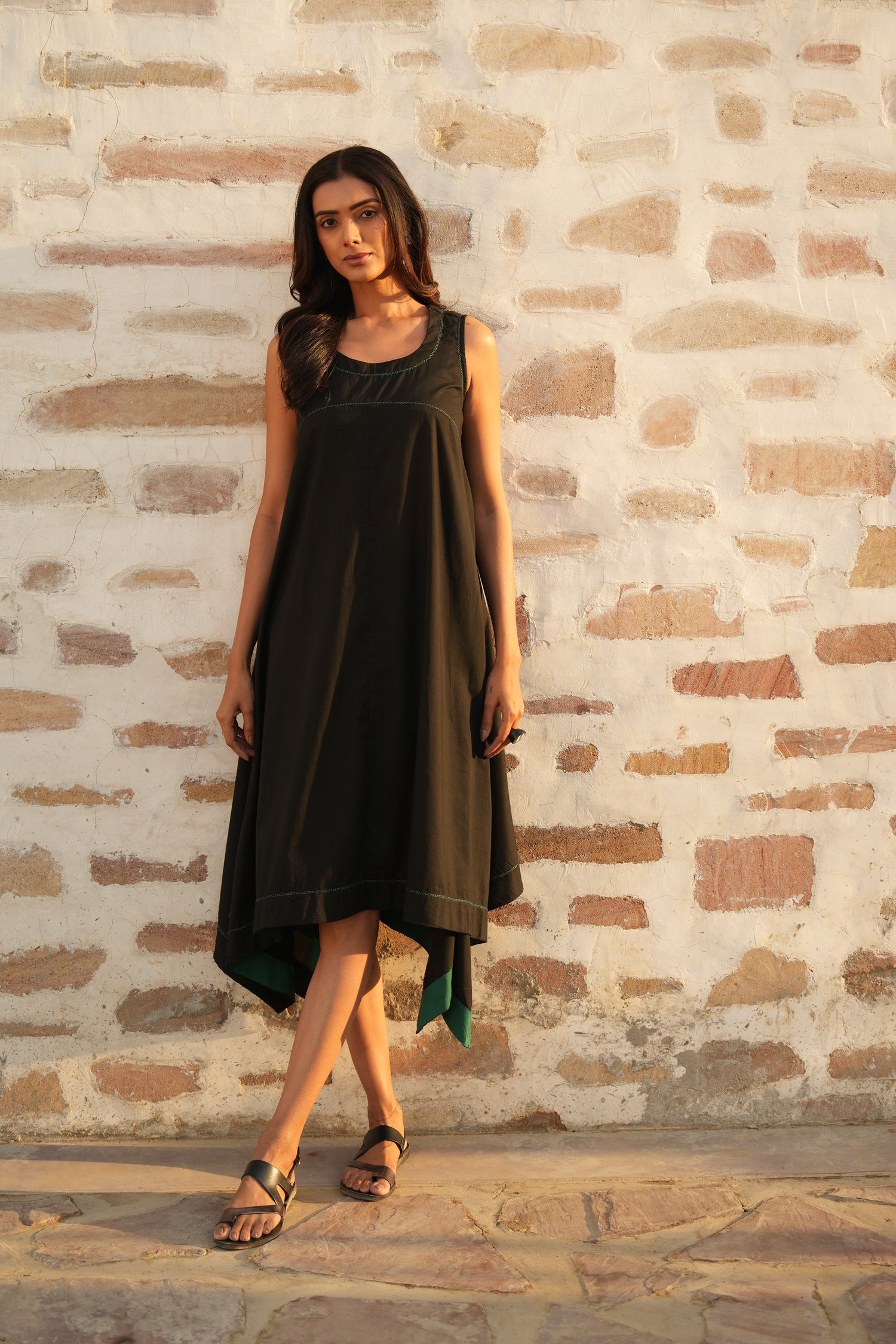 Saral Black Asymmetric Cotton Dress | Ray-ethnic