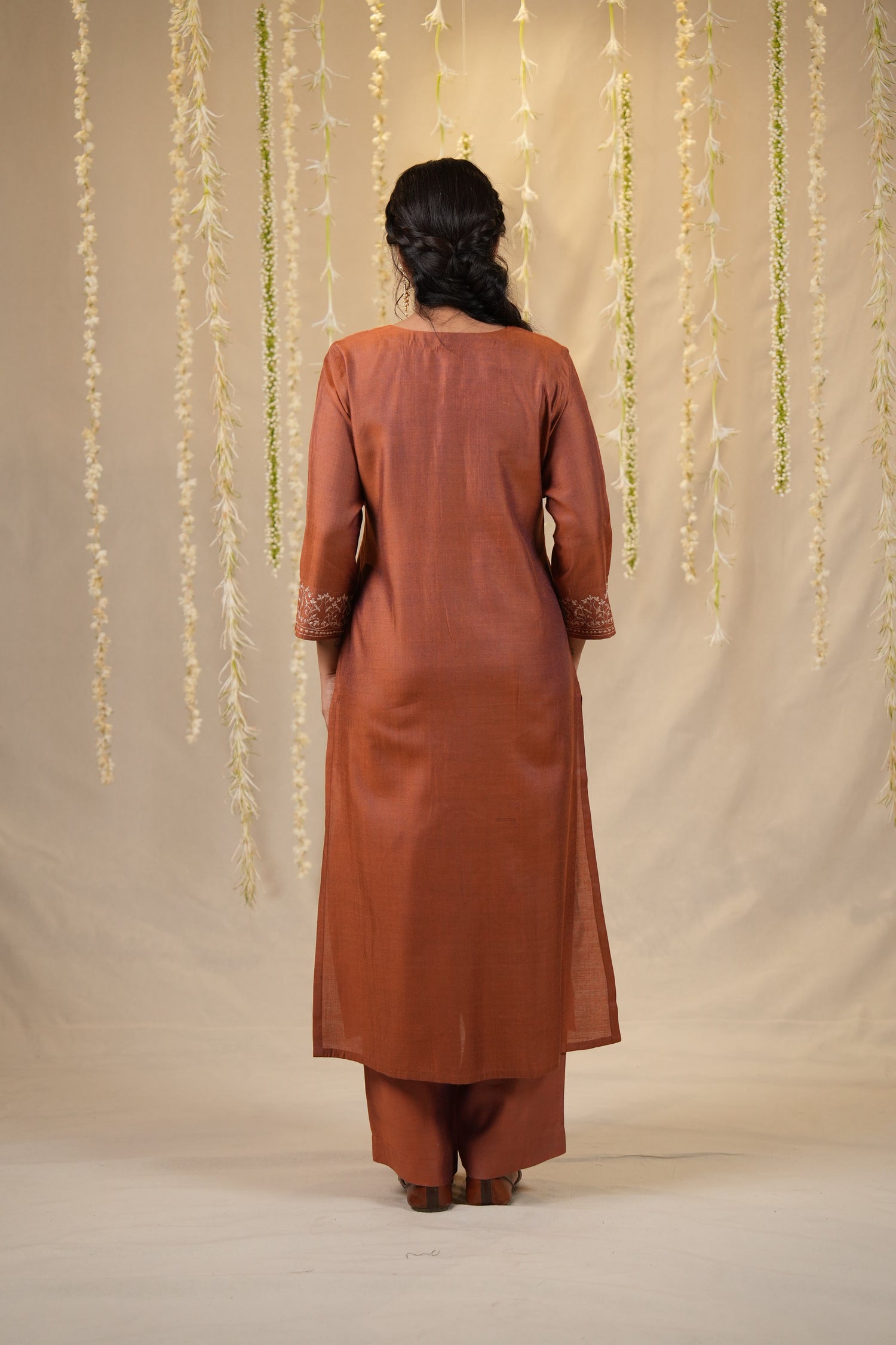Ek Dor Rust Cotton Silk Kurta Set with Machine Embroidery – Set of Three