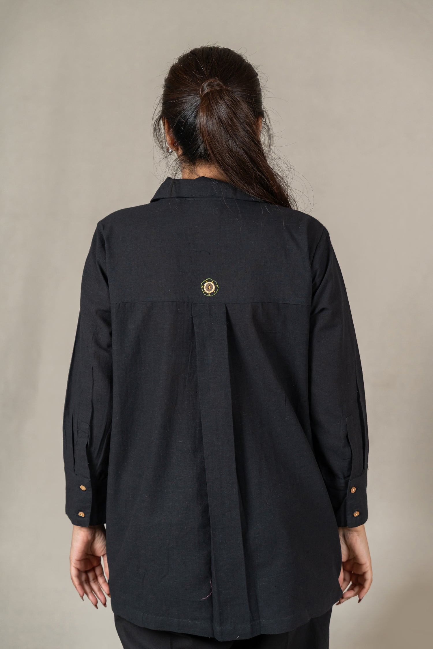 Hand Embroidered Handloom Cotton Shirt in Black – Suchi