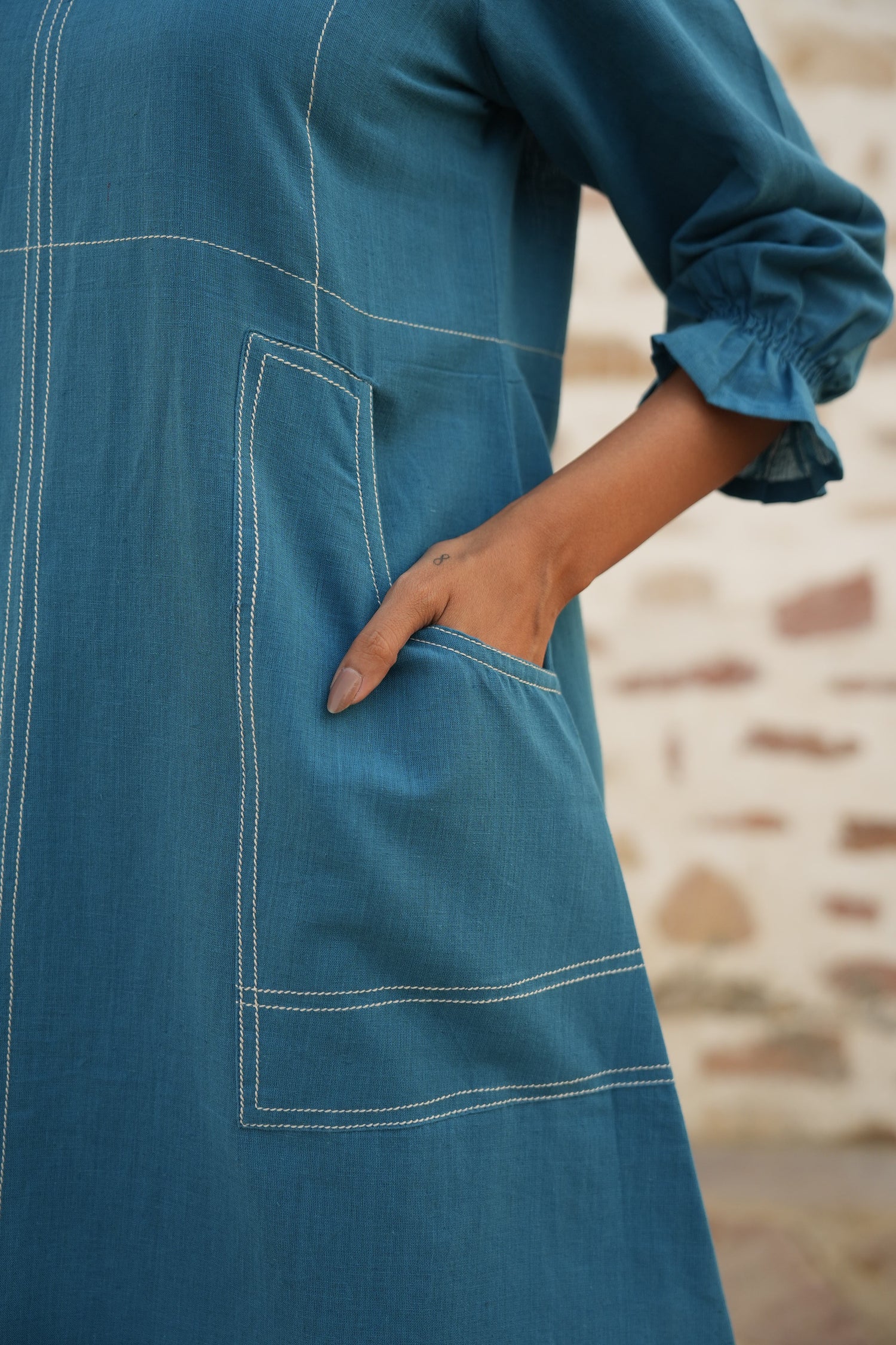 Saral Blue Cotton Dress | Ray-ethnic