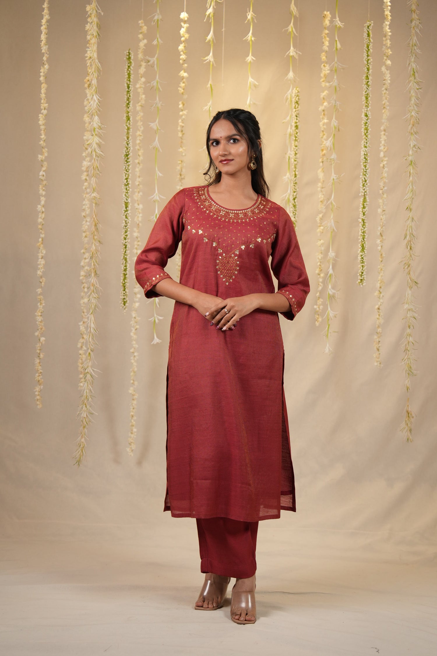 Ek Dor Hand Embroidered Tissue Silk Kurta Set - Set of Three