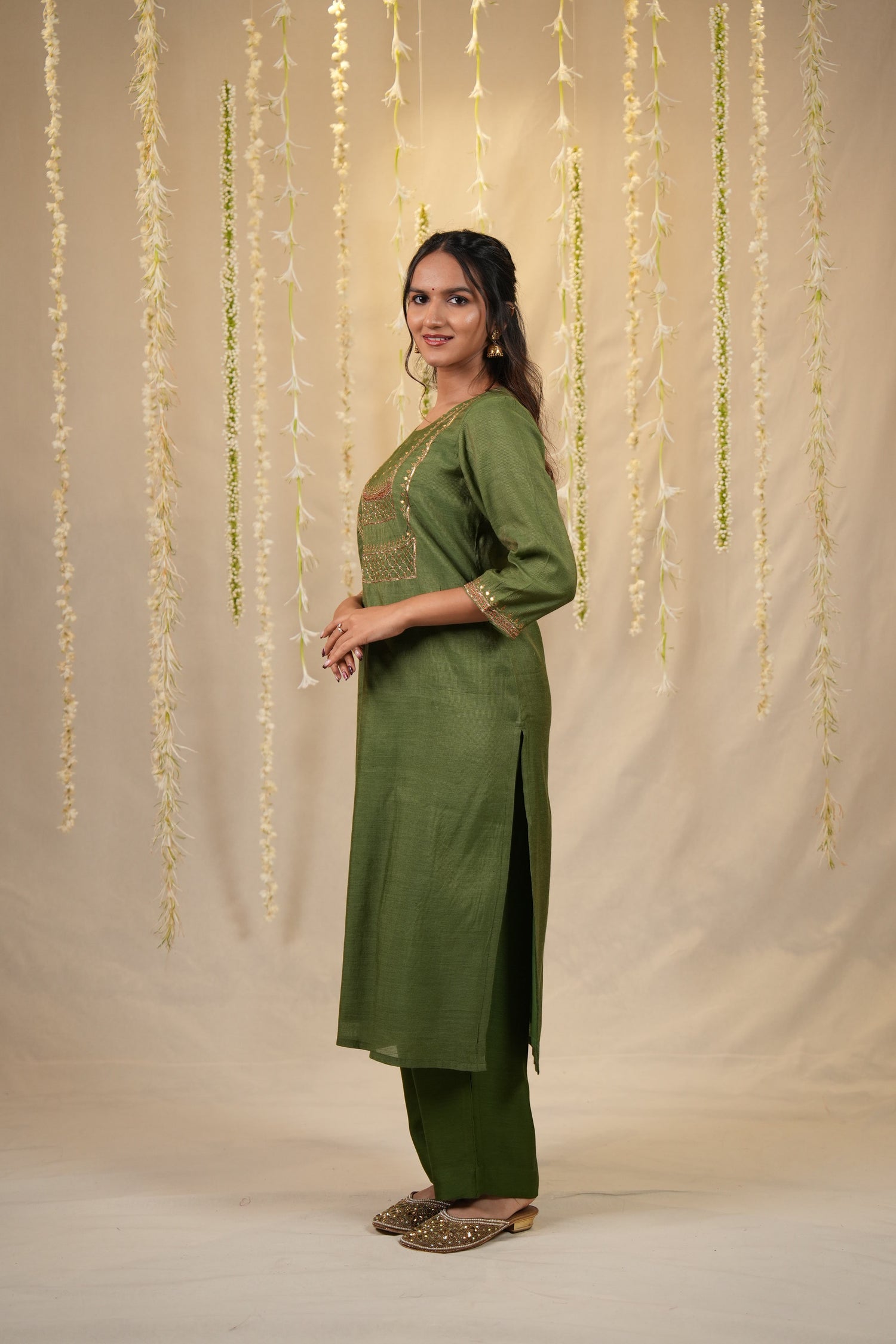 Ek Dor Hand Embroidered Striped Tissue Silk Three-Piece Set