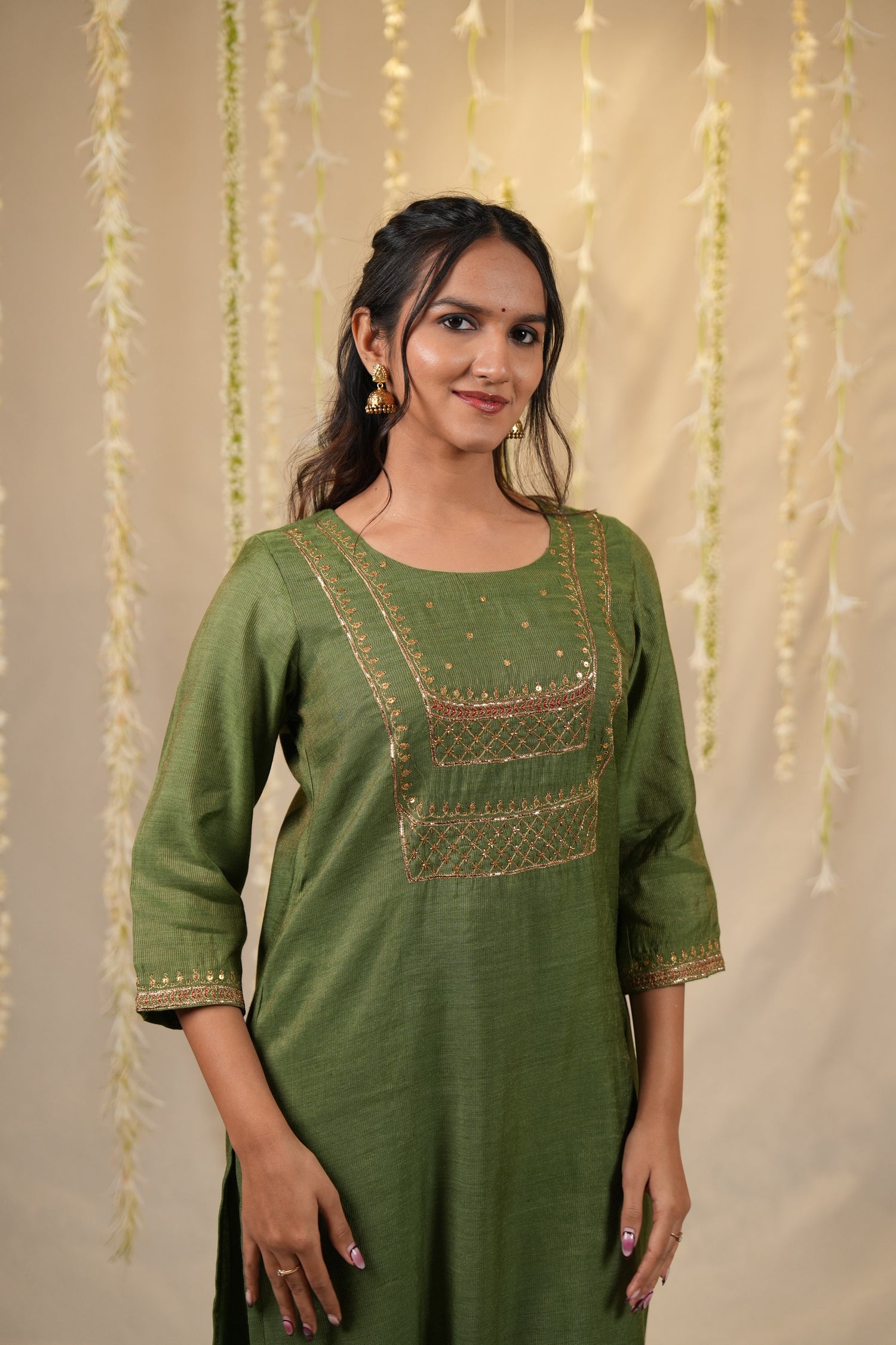 Ek Dor Hand Embroidered Striped Tissue Silk Three-Piece Set