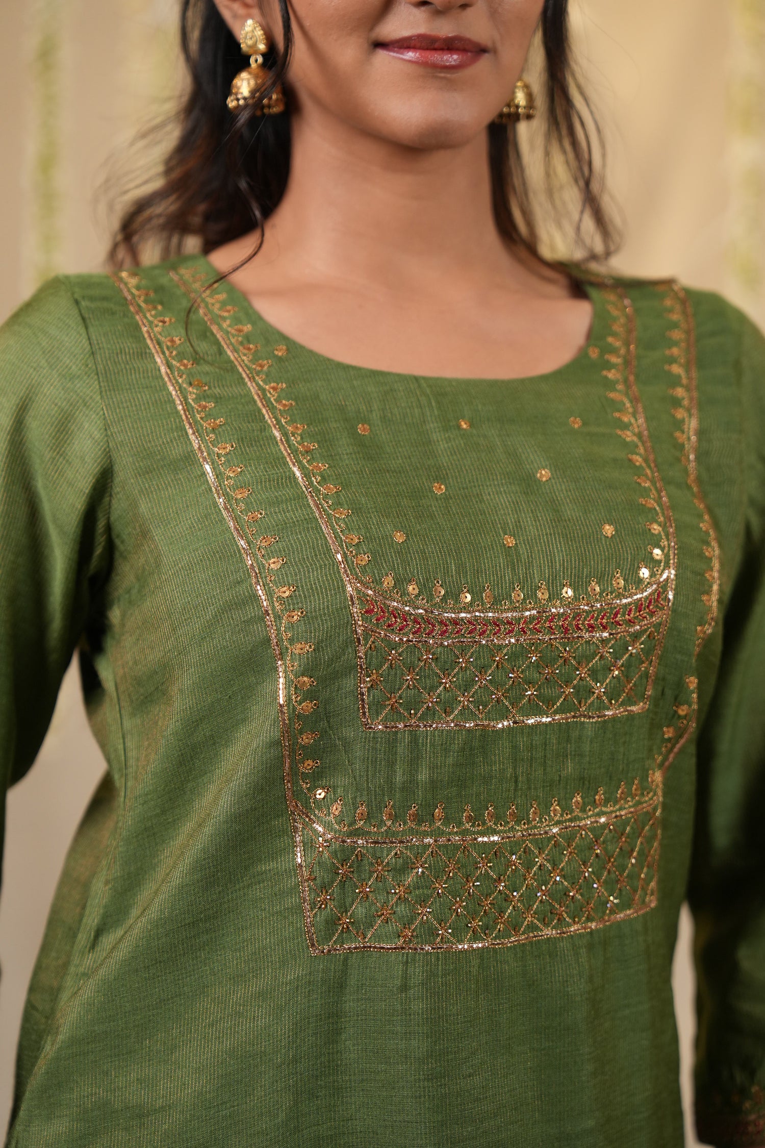 Ek Dor Hand Embroidered Striped Tissue Silk Three-Piece Set