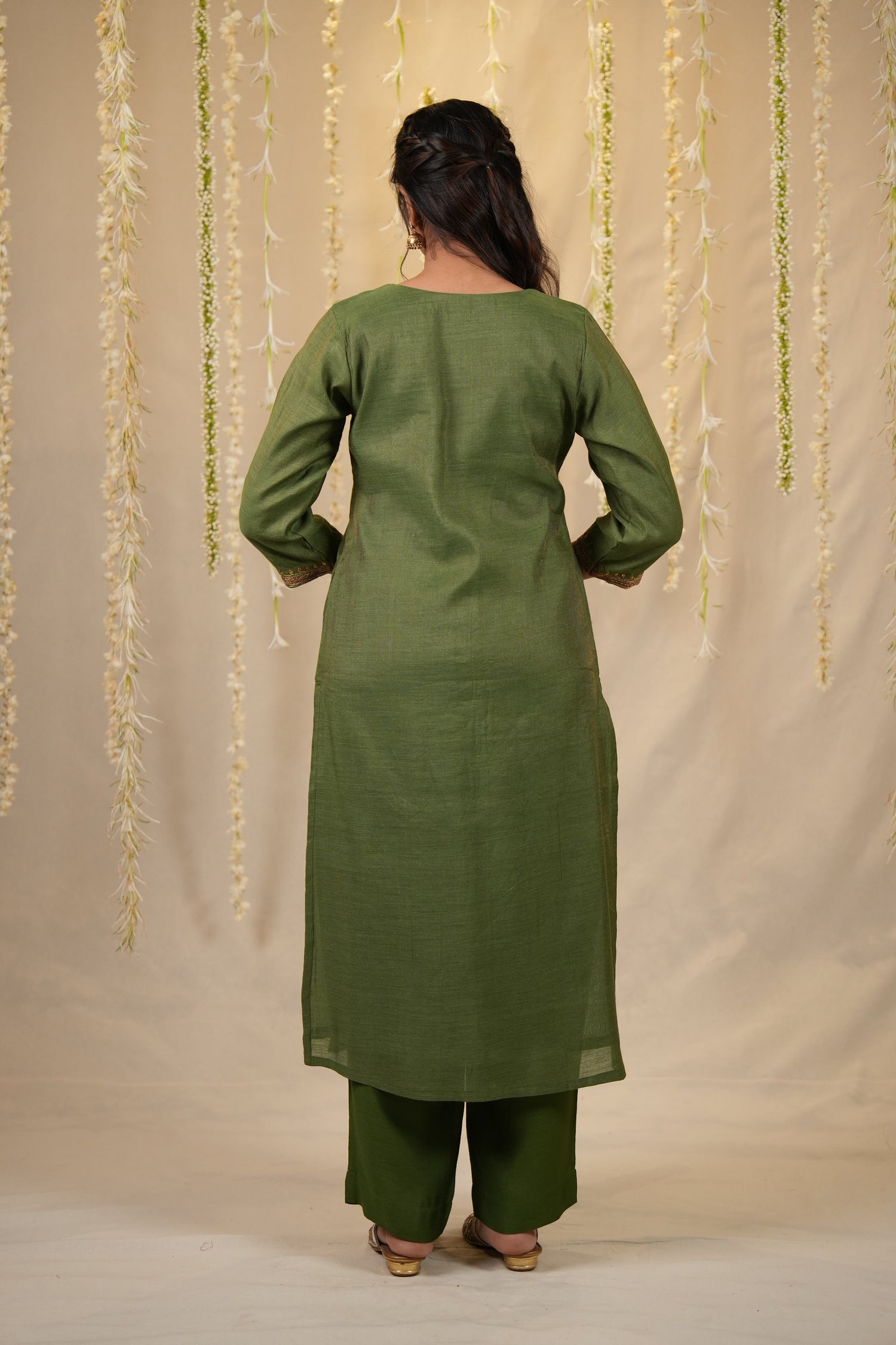 Ek Dor Hand Embroidered Striped Tissue Silk Three-Piece Set