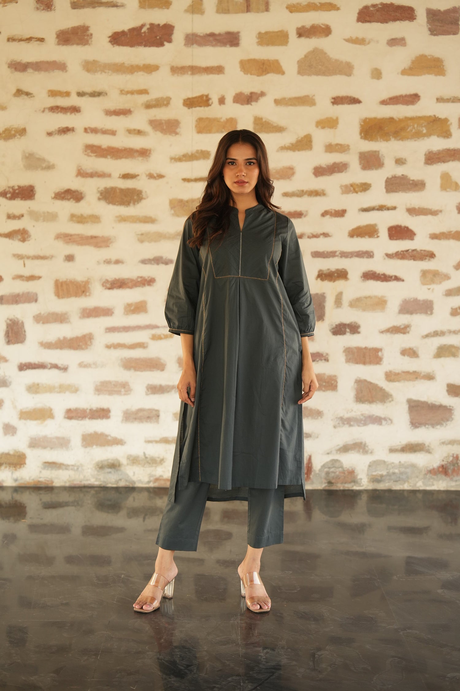 Blueish Grey Saral Cotton Kurta | Ray-ethnic