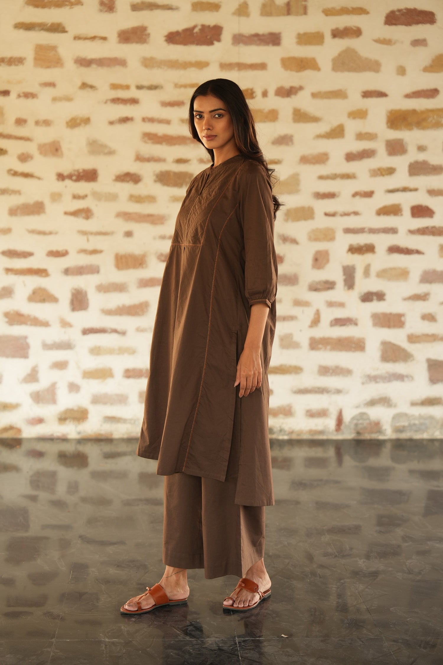 Saral Dark Brown Cotton Kurta | Ray-ethnic