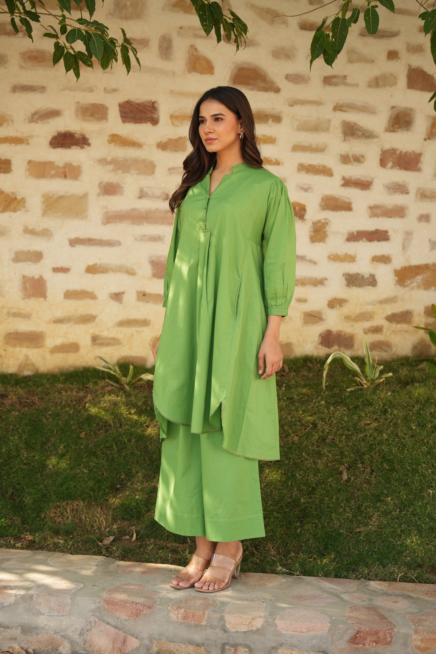 Saral Olive Green Pure Cotton Kurta & Bottom Set | Ray-ethnic
