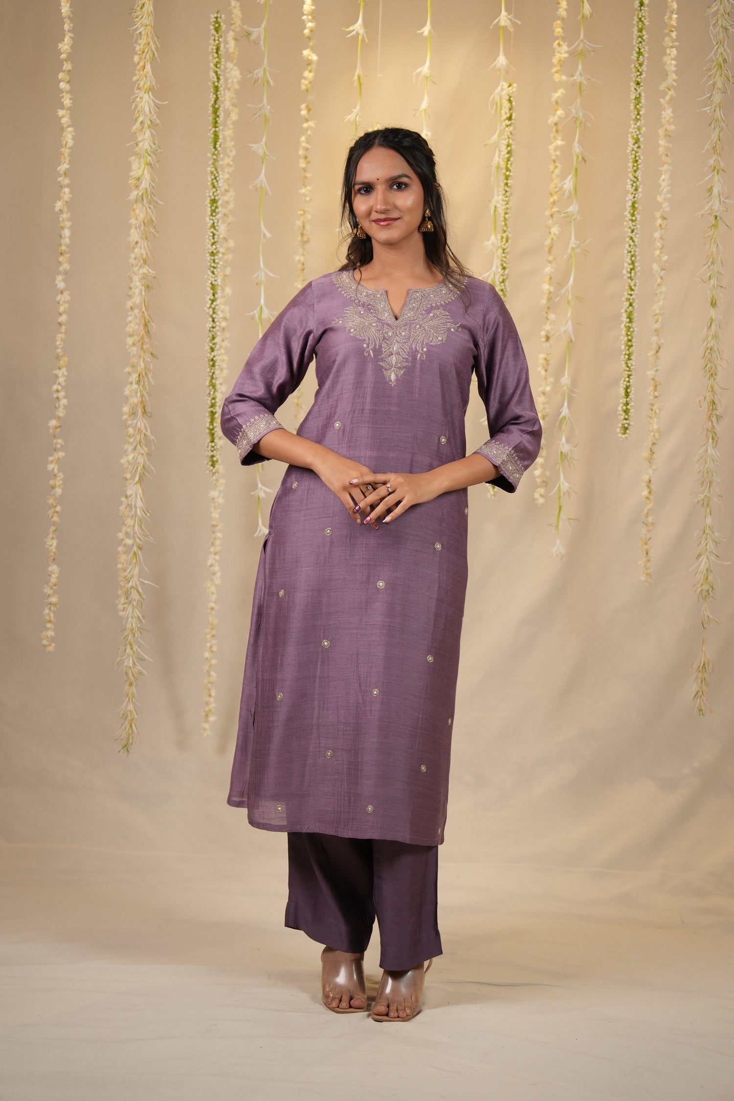 Ek Dor Machine Embroidered Muga Silk Kurta Set - Set of Three