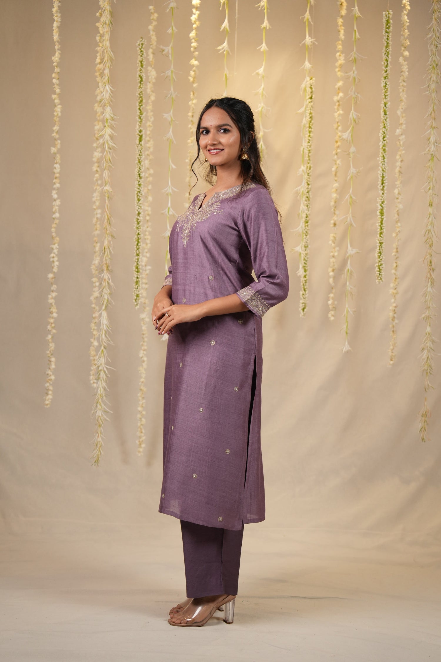 Ek Dor Machine Embroidered Muga Silk Kurta Set - Set of Three