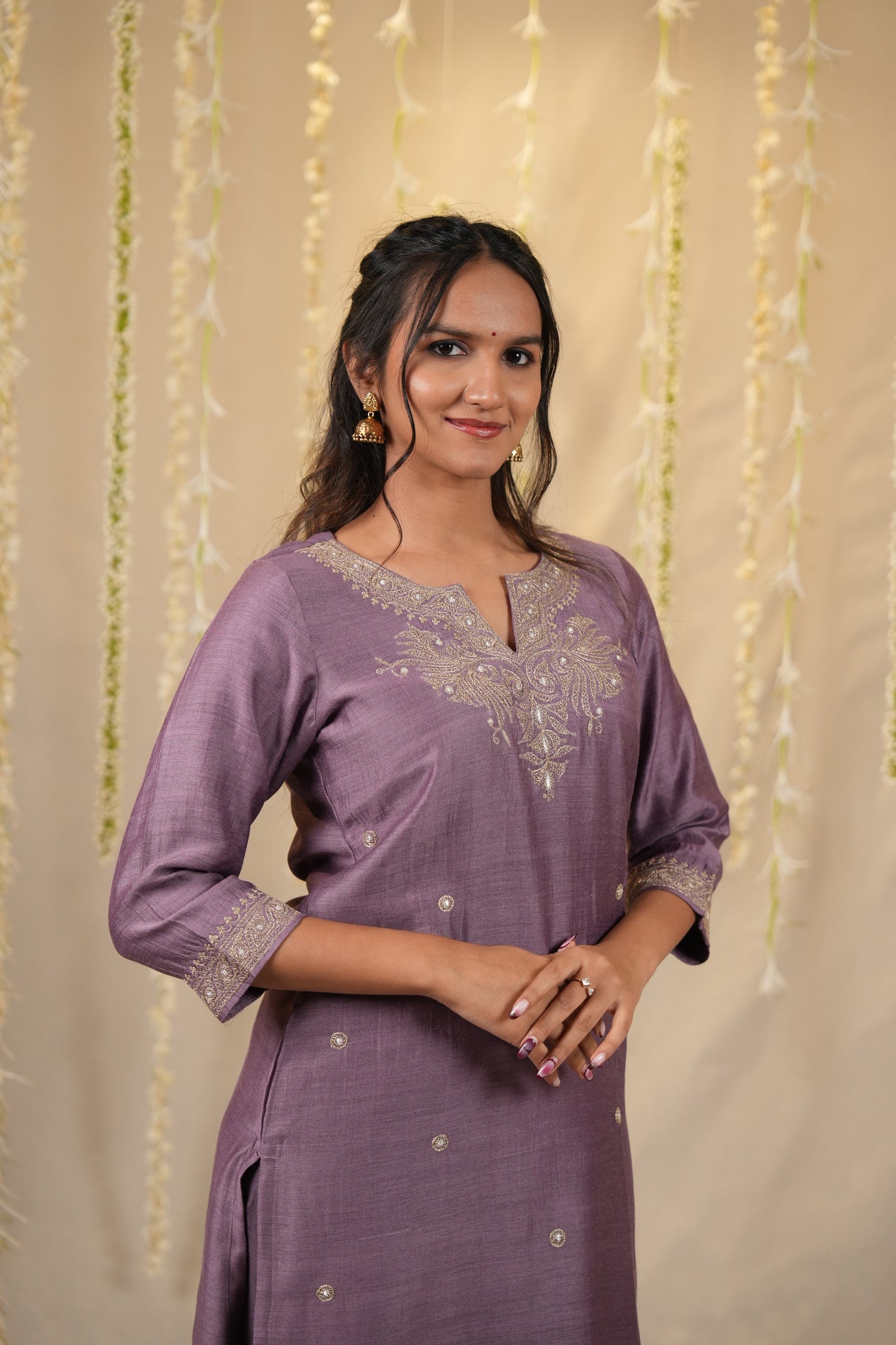 Ek Dor Machine Embroidered Muga Silk Kurta Set - Set of Three