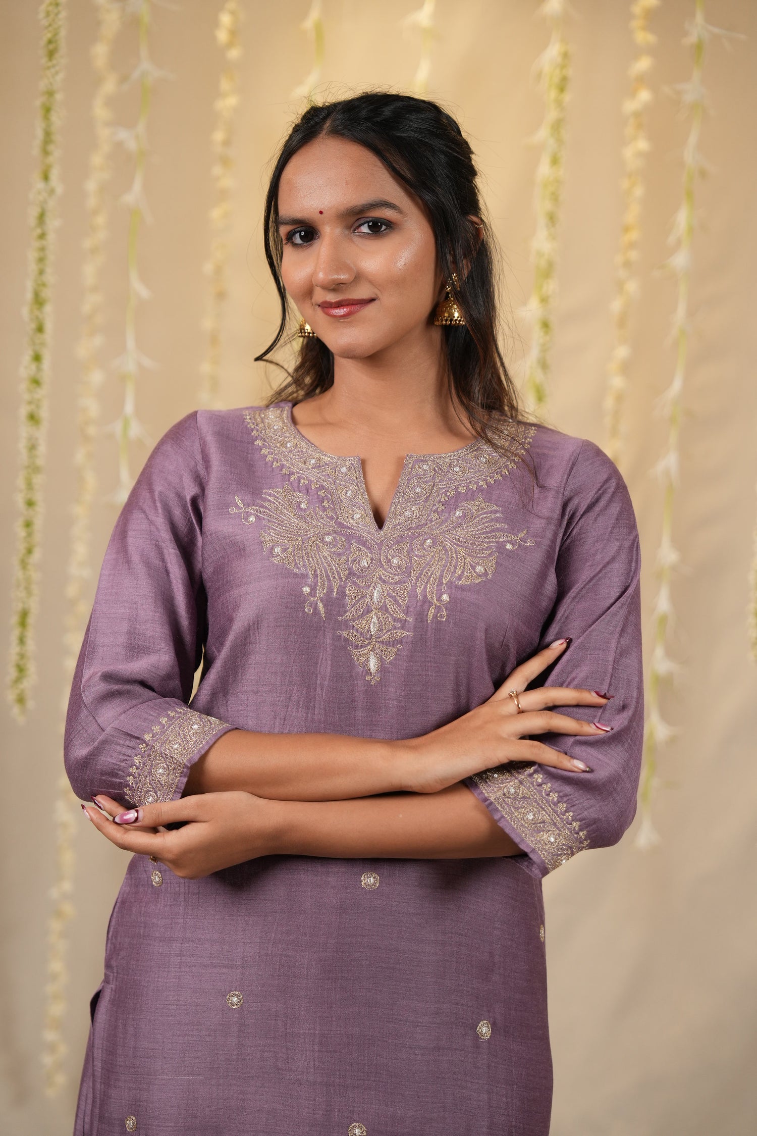 Ek Dor Machine Embroidered Muga Silk Kurta Set - Set of Three