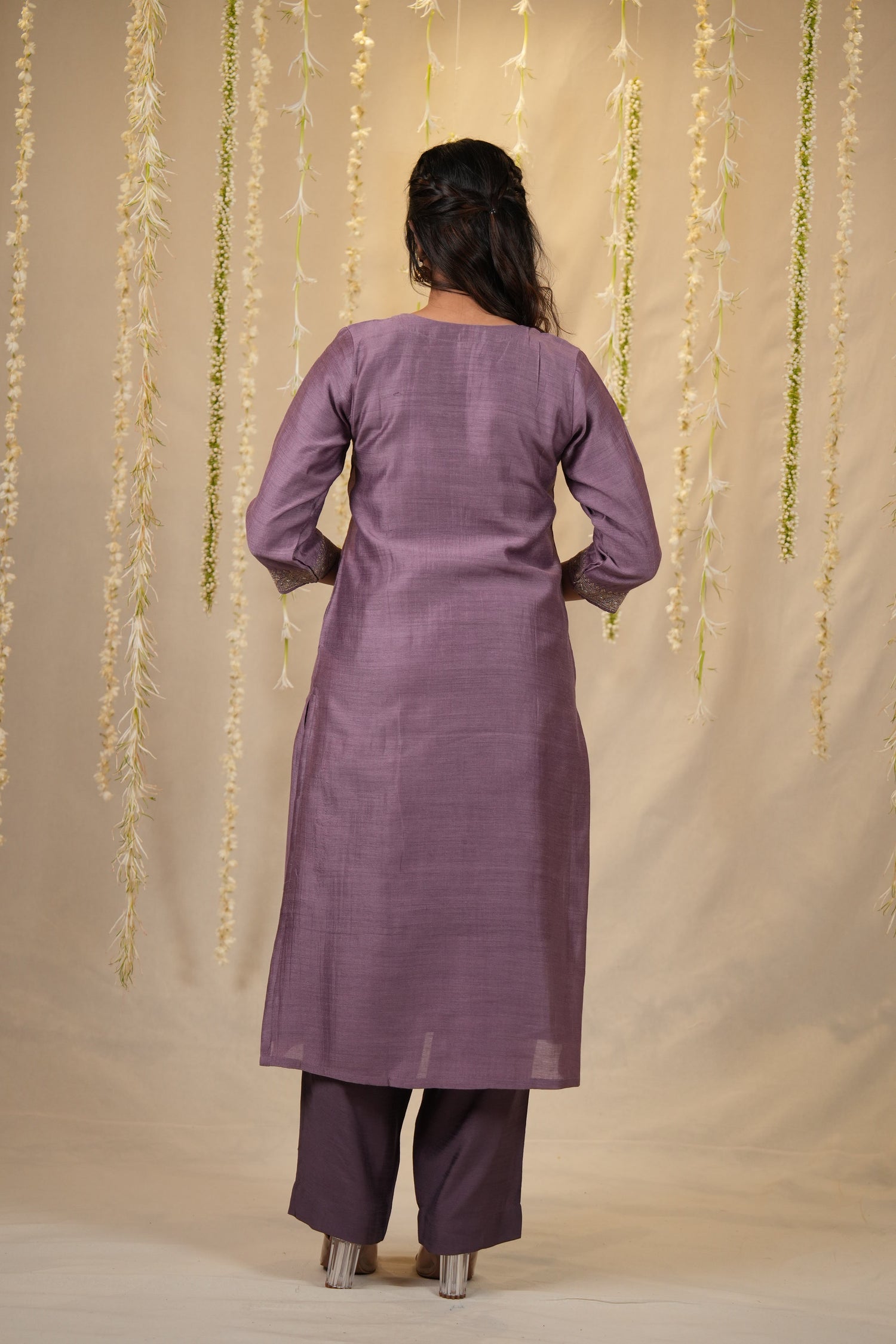 Ek Dor Machine Embroidered Muga Silk Kurta Set - Set of Three