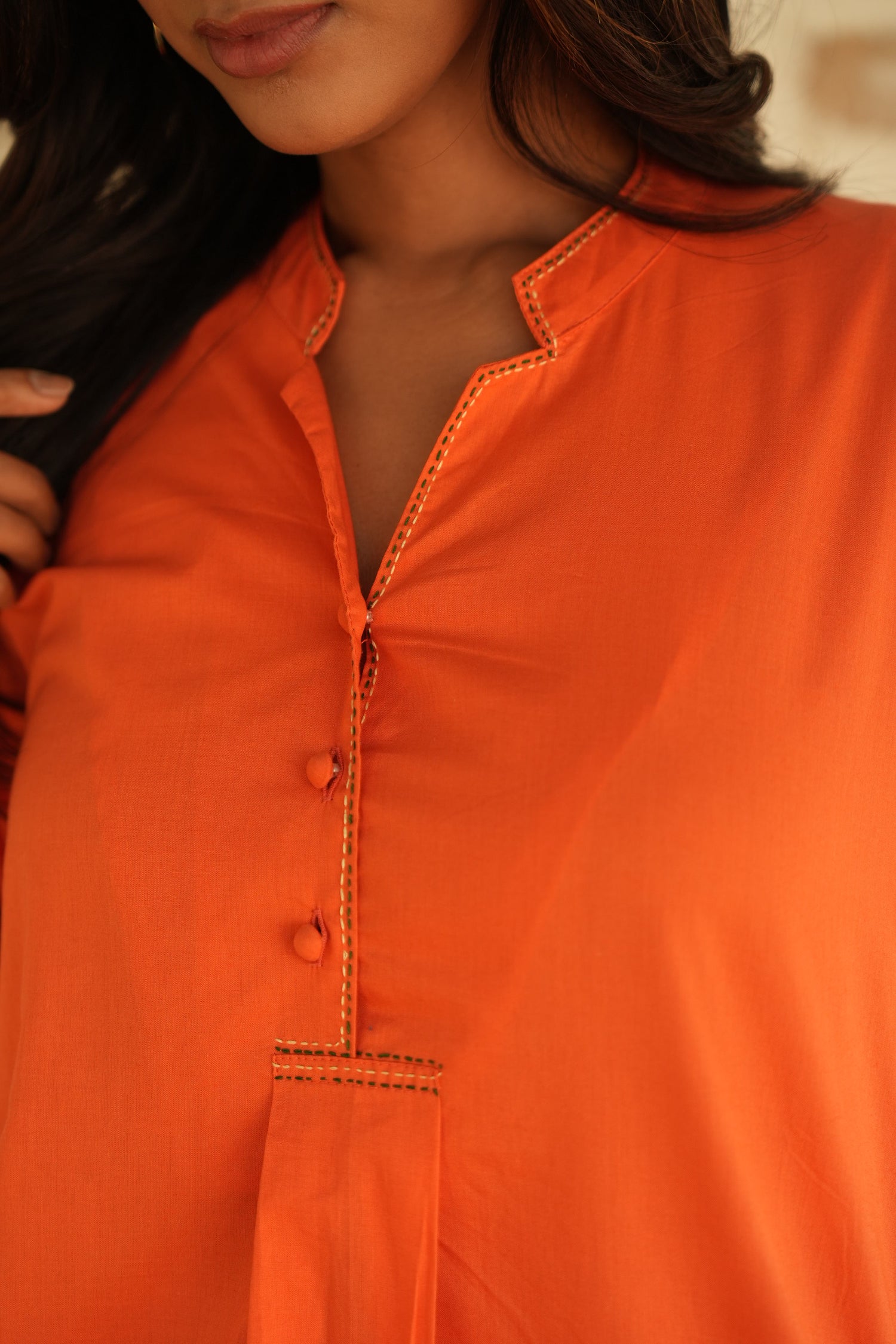 Saral Classic Orange Cotton Kurta & Bottom Set | Ray-ethnic