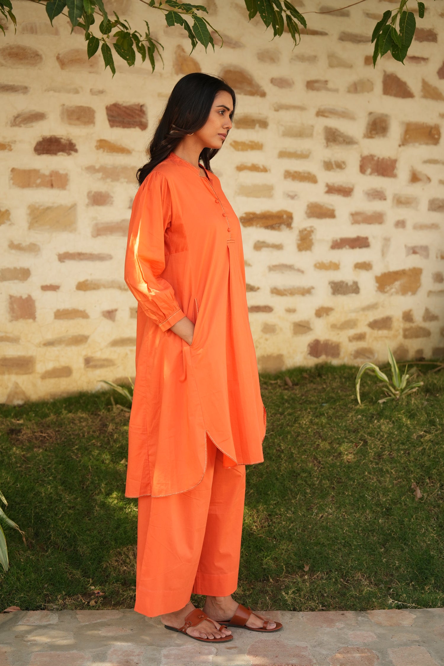 Saral Classic Orange Cotton Kurta & Bottom Set | Ray-ethnic