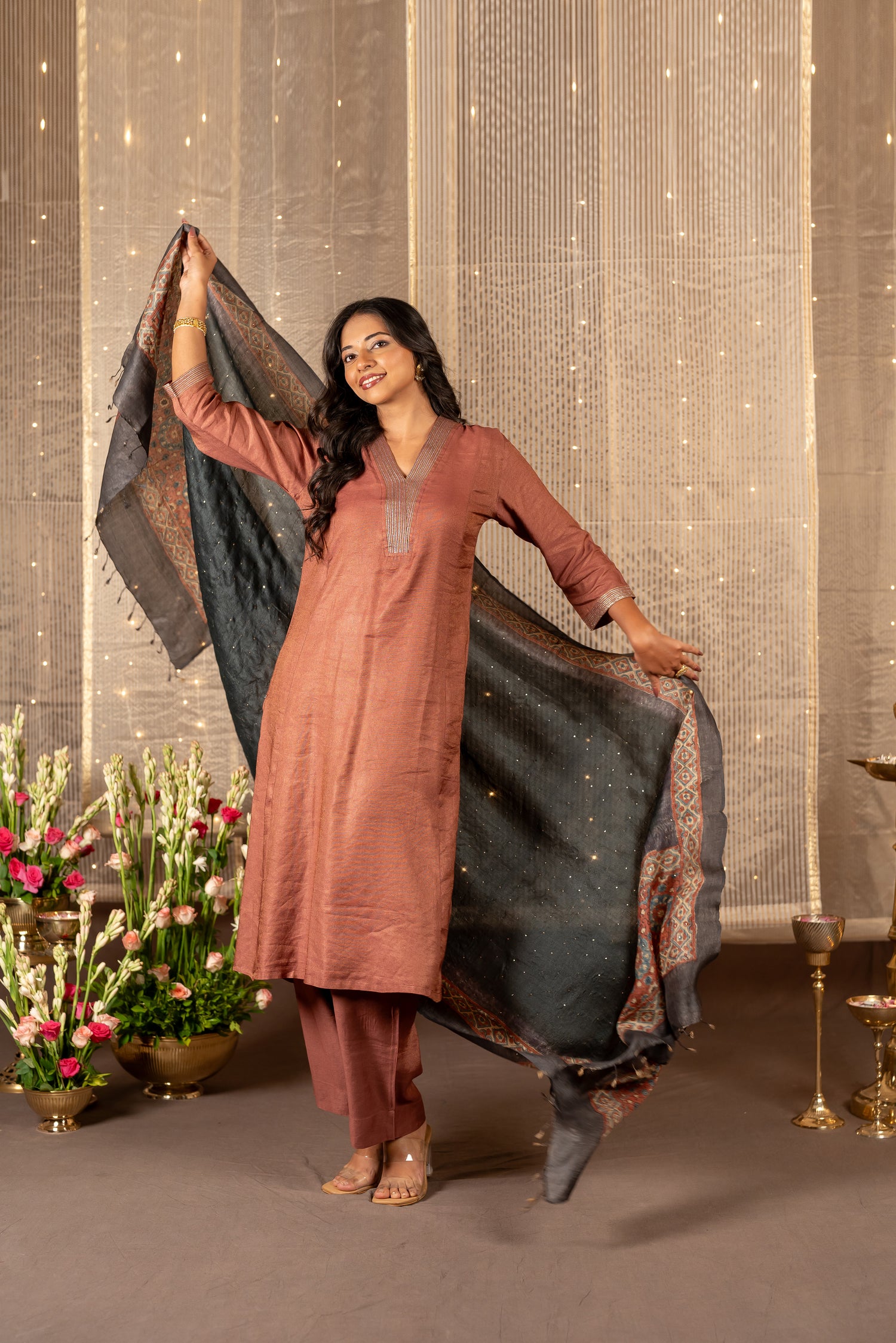 Ray Ethnic Ira - Tasar Dupatta Crafted with Hand Embroidery