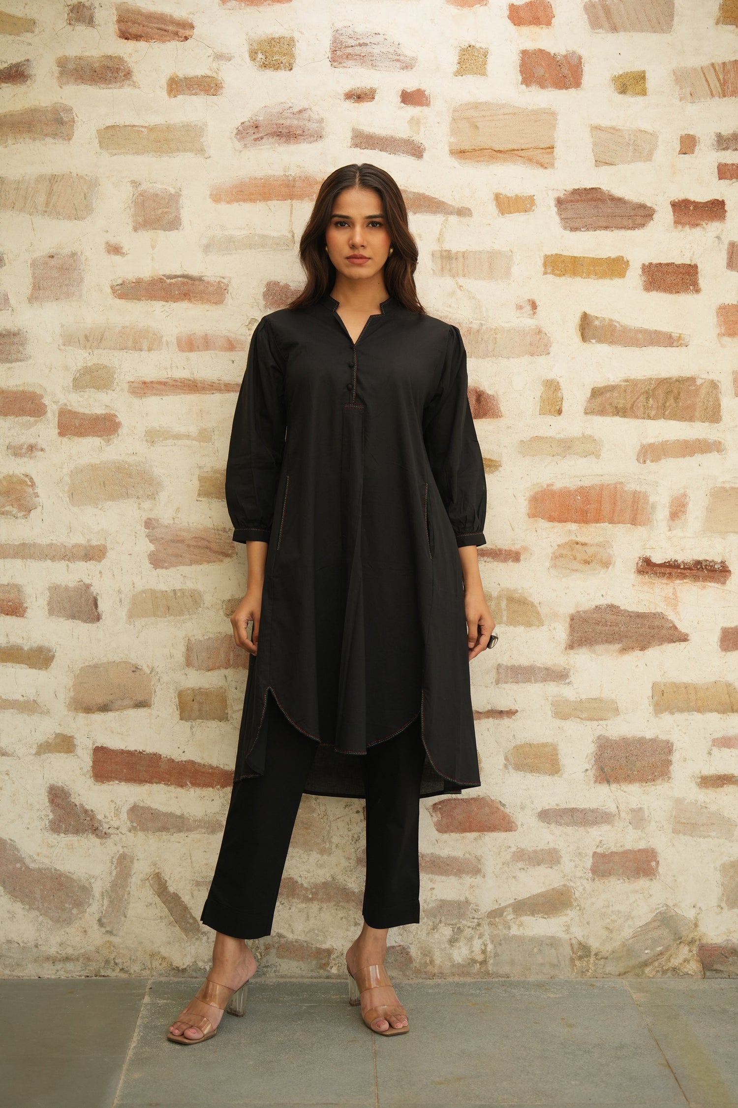 Saral Charcoal Black Solid Cotton Kurta | Ray-ethnic