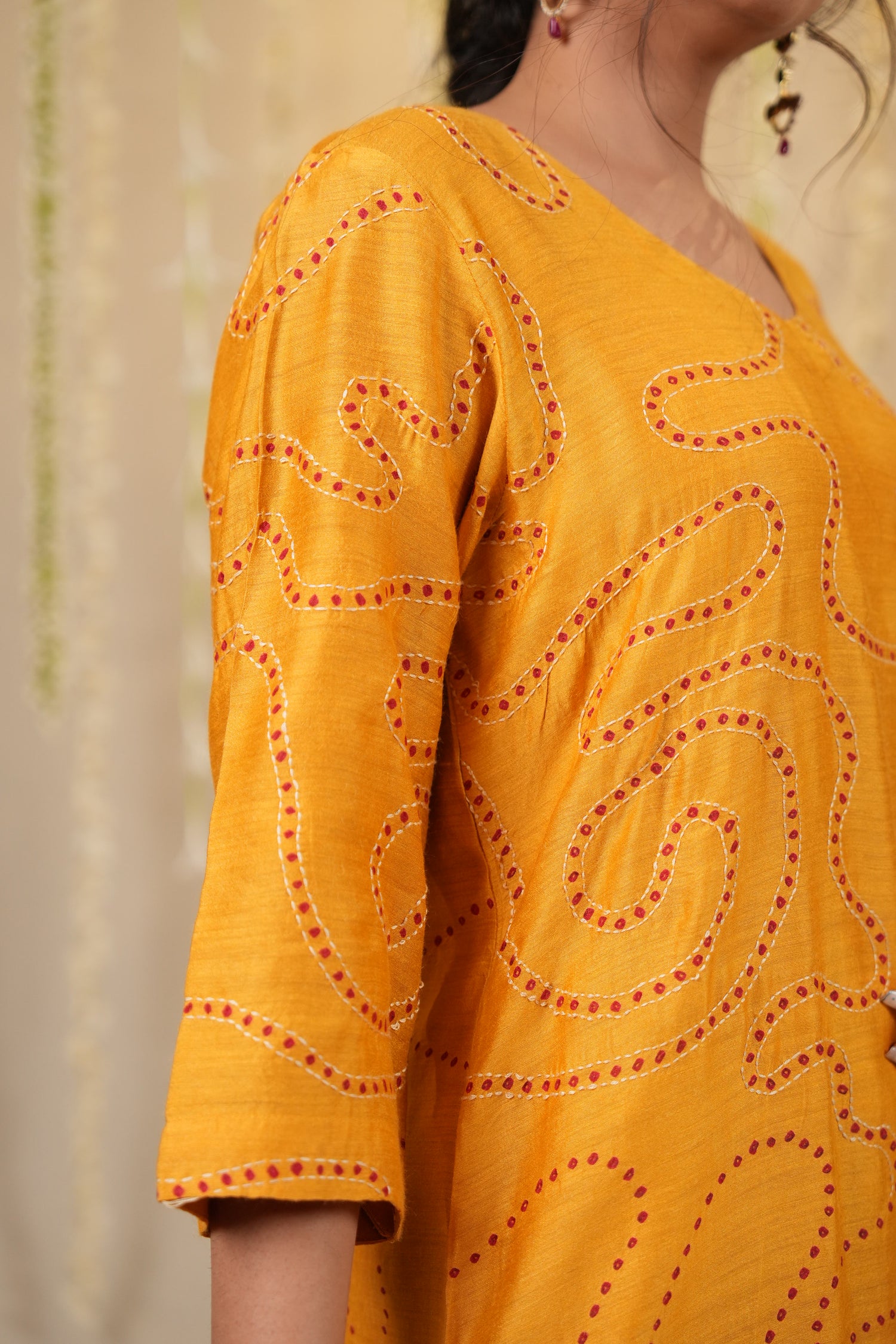 Ek Dor Yellow Muga Silk Bandhani Kurta