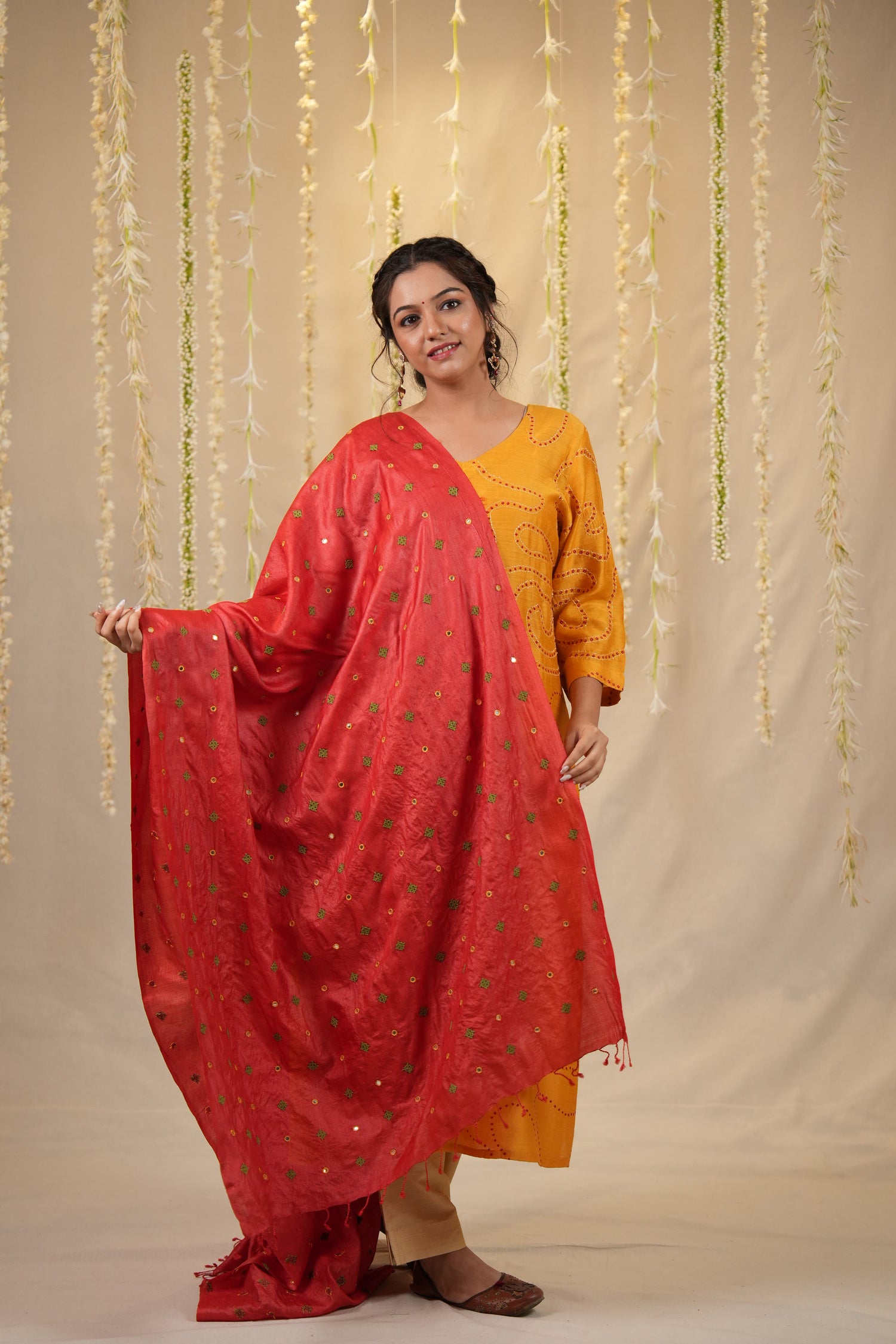 Ek Dor Yellow Muga Silk Bandhani Kurta