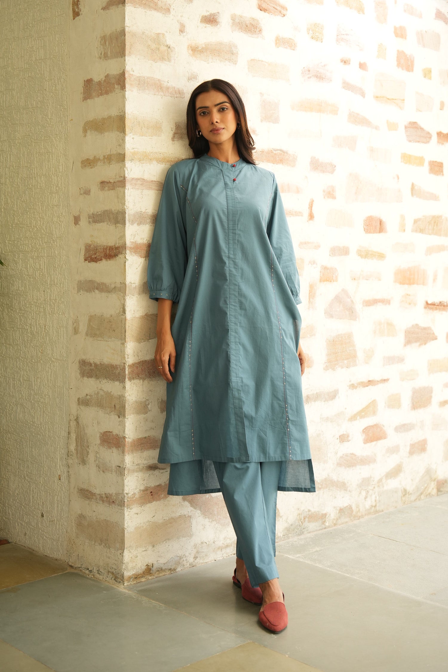 Turq Blue Pure Cotton Kurta | Saral – Ray Ethnic