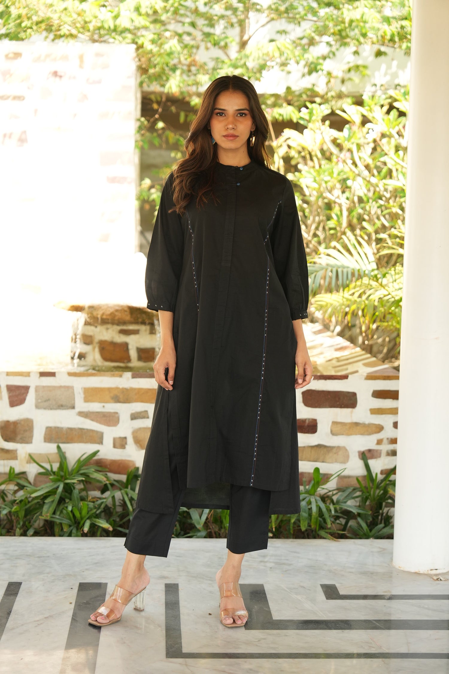 Noor Black Thread Detail Cotton Kurta | Saral