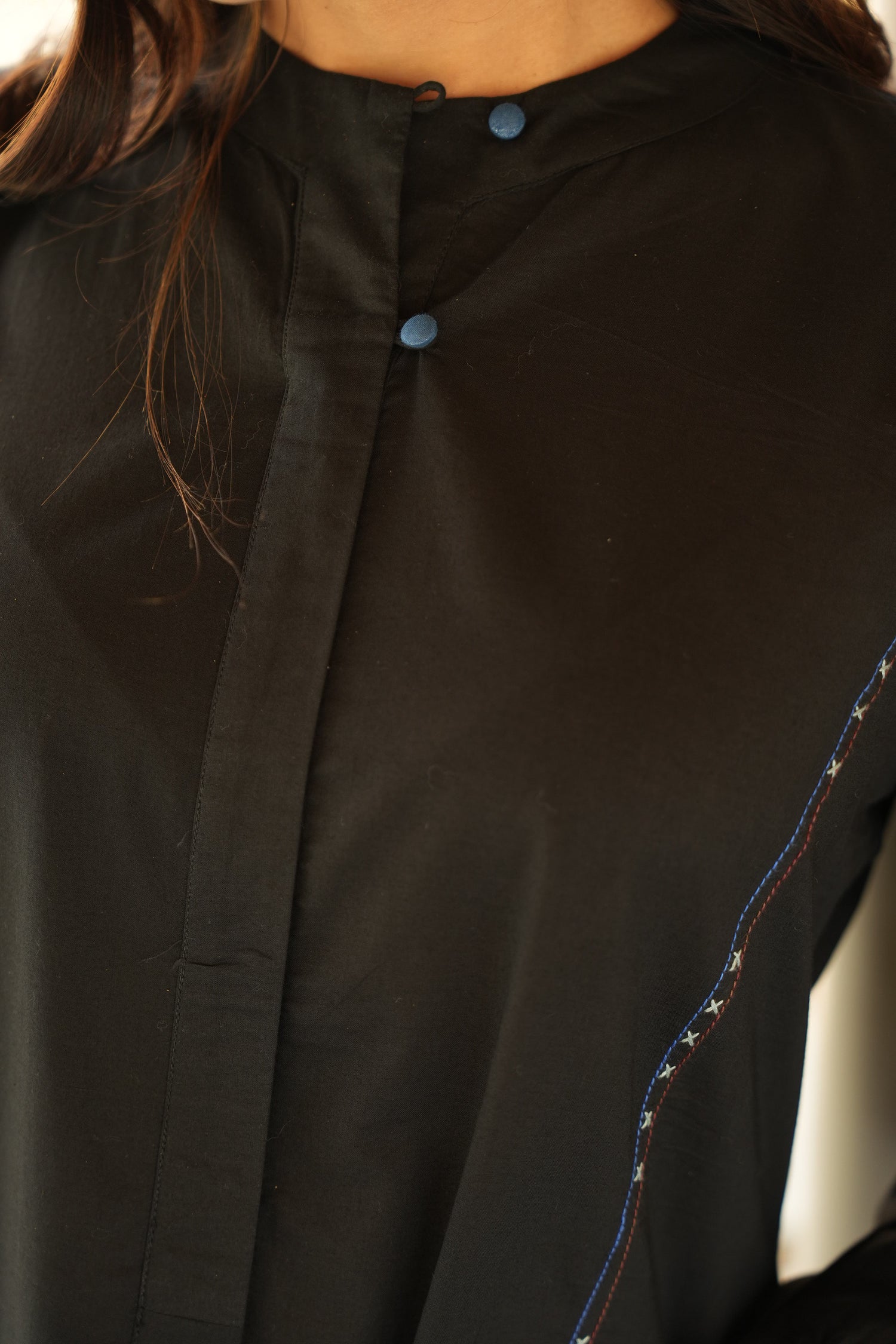 Noor Black Thread Detail Cotton Kurta | Saral