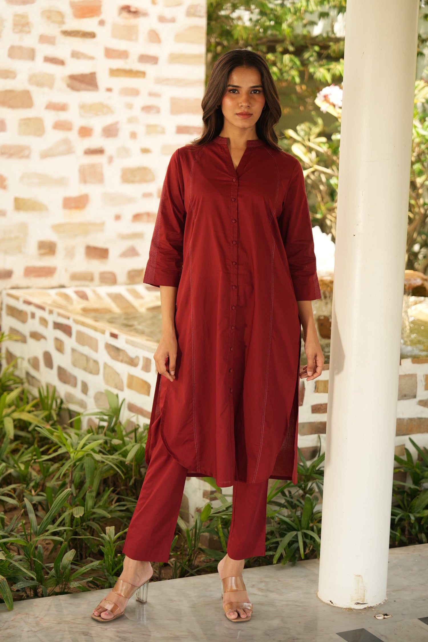 Saral Rustic Maroon Cotton Kurta | Ray-ethnic