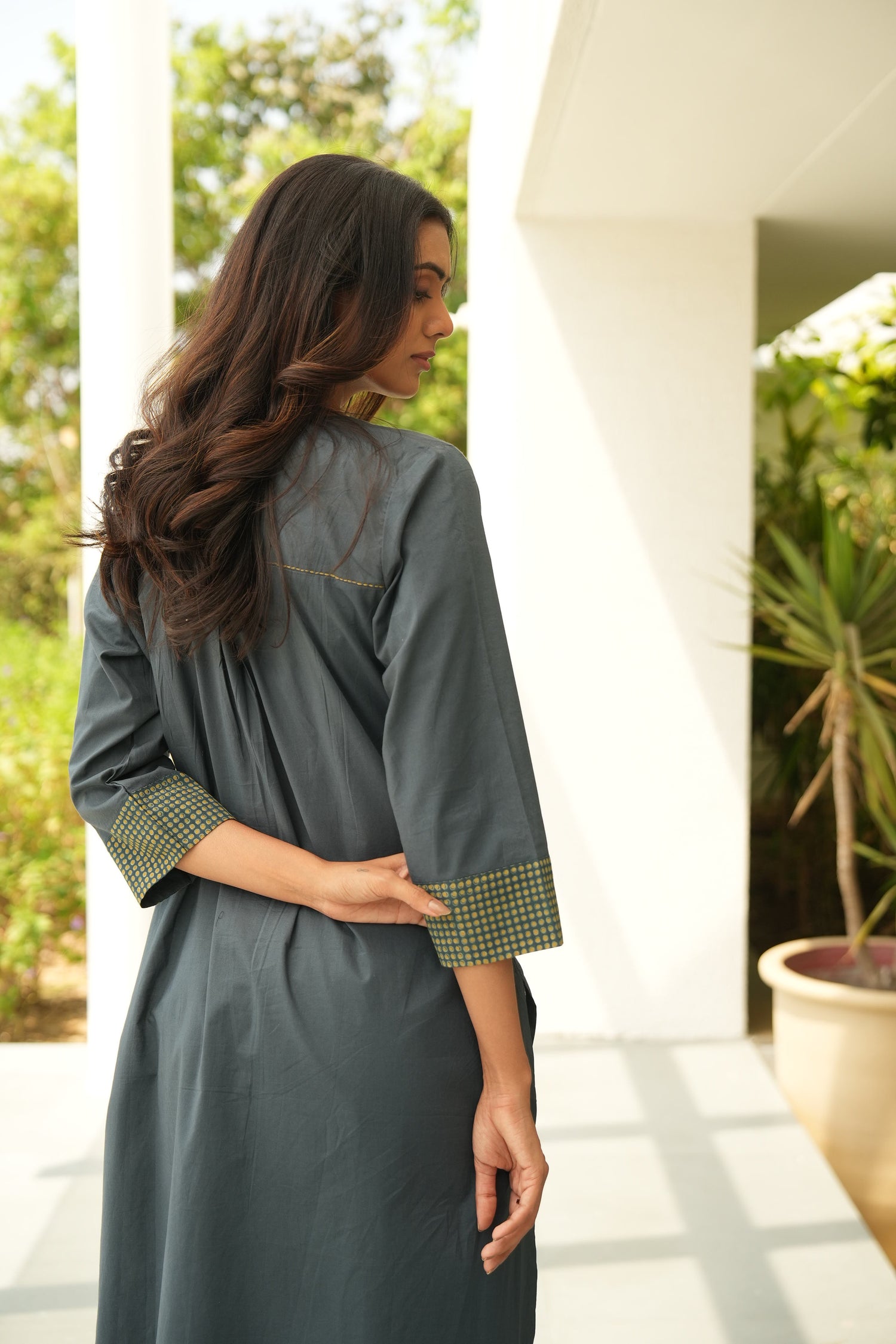 Saral Ajrakh Blue Textured Cotton Kurta | Ray Ethinc
