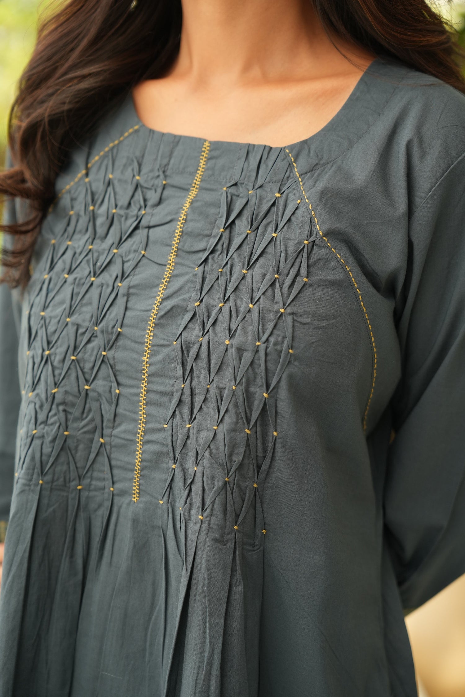 Saral Ajrakh Blue Textured Cotton Kurta | Ray Ethinc