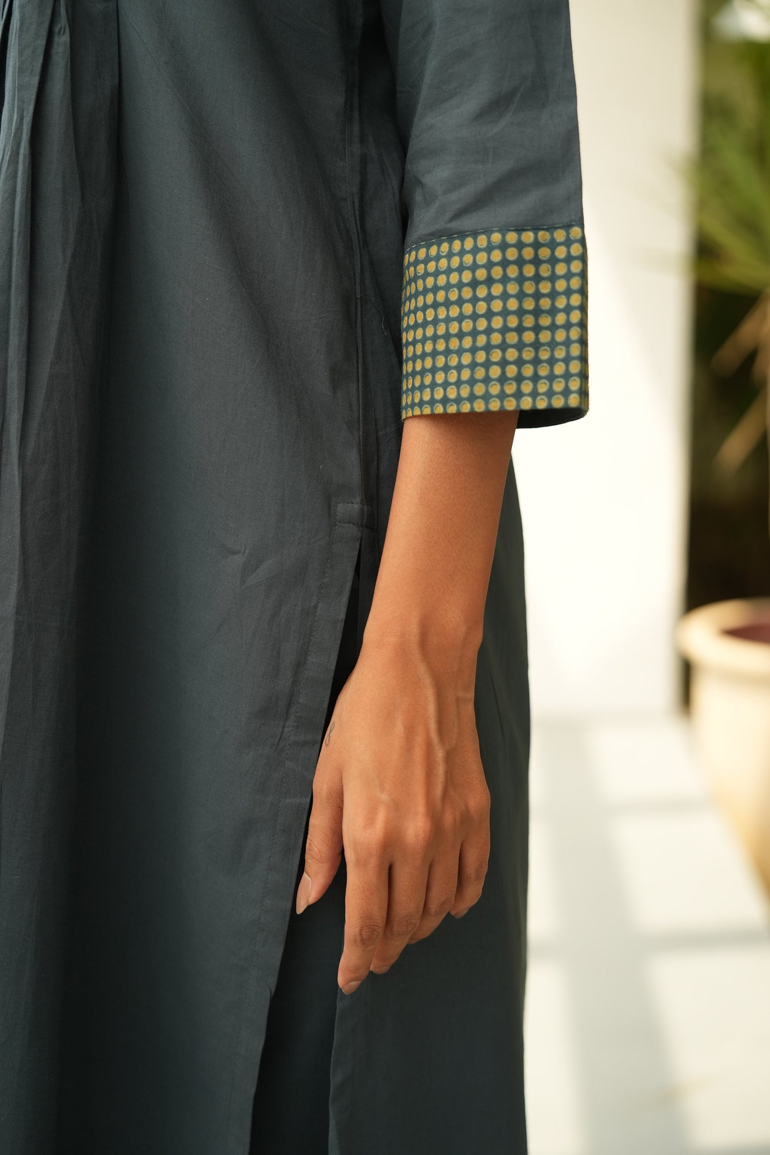 Saral Ajrakh Blue Textured Cotton Kurta | Ray Ethinc