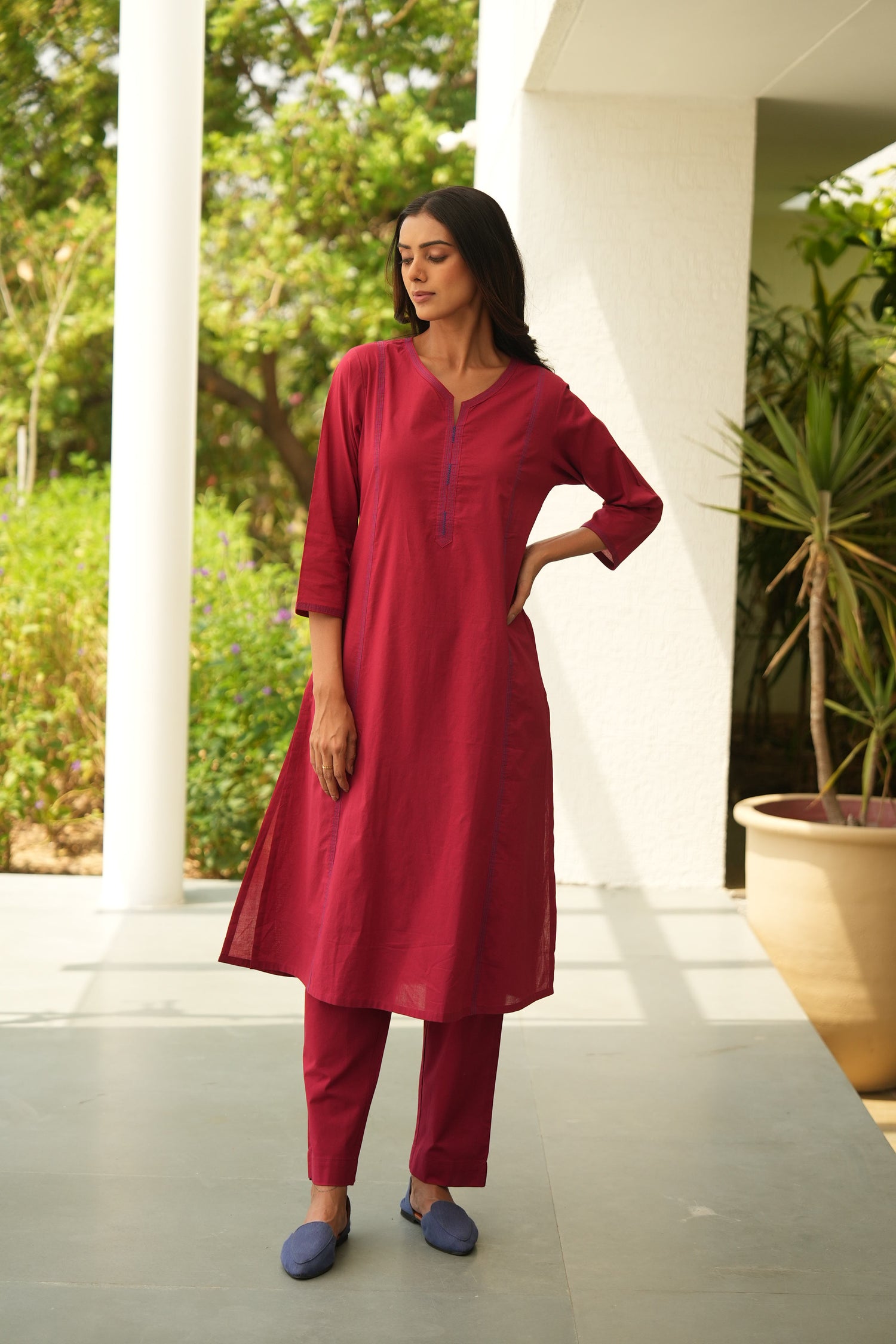 Maroon Pure Cotton Kurta | Saral – Ray Ethnic