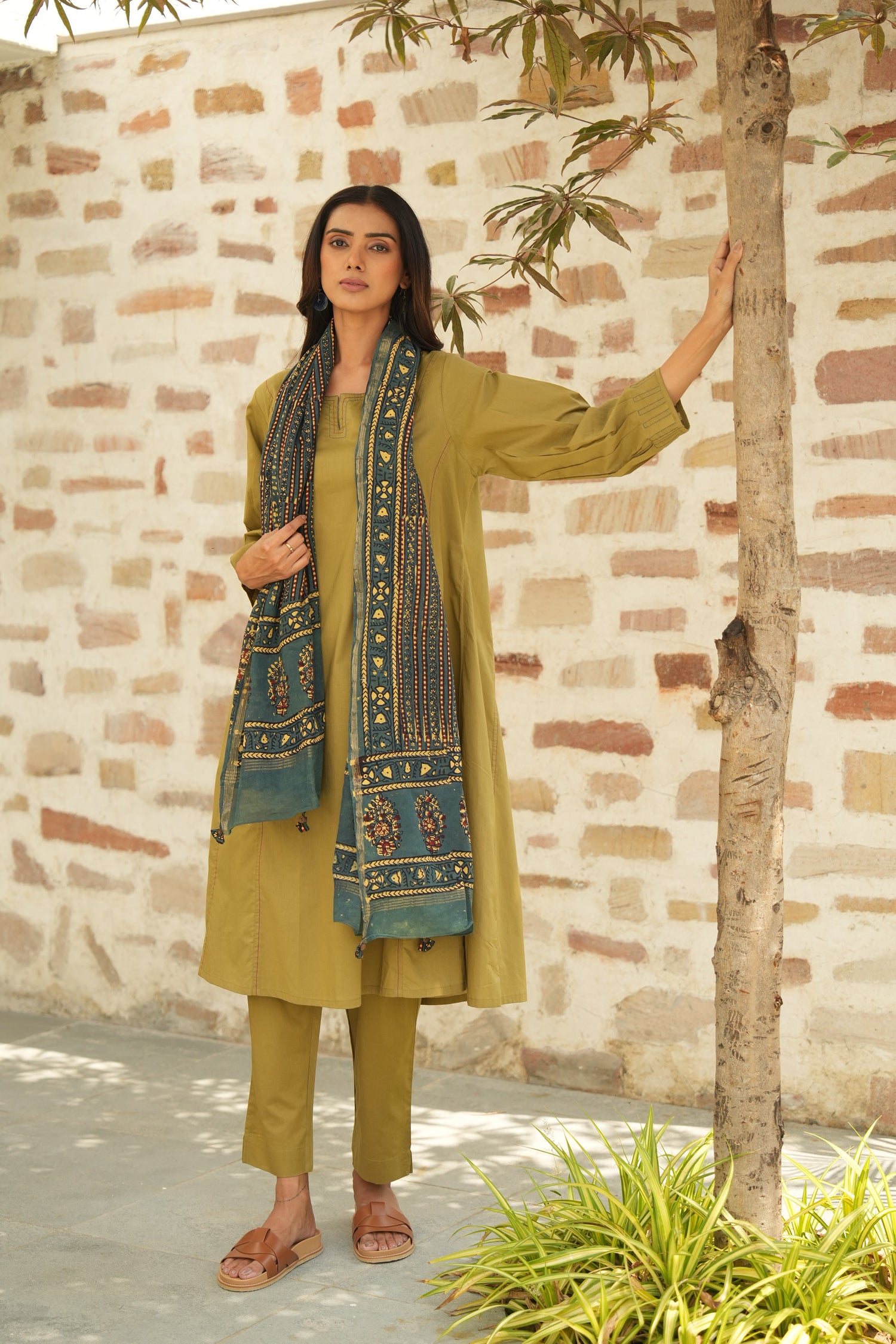 Saral Ajrakh Green Pure Cotton Kurta | Ray-ethnic