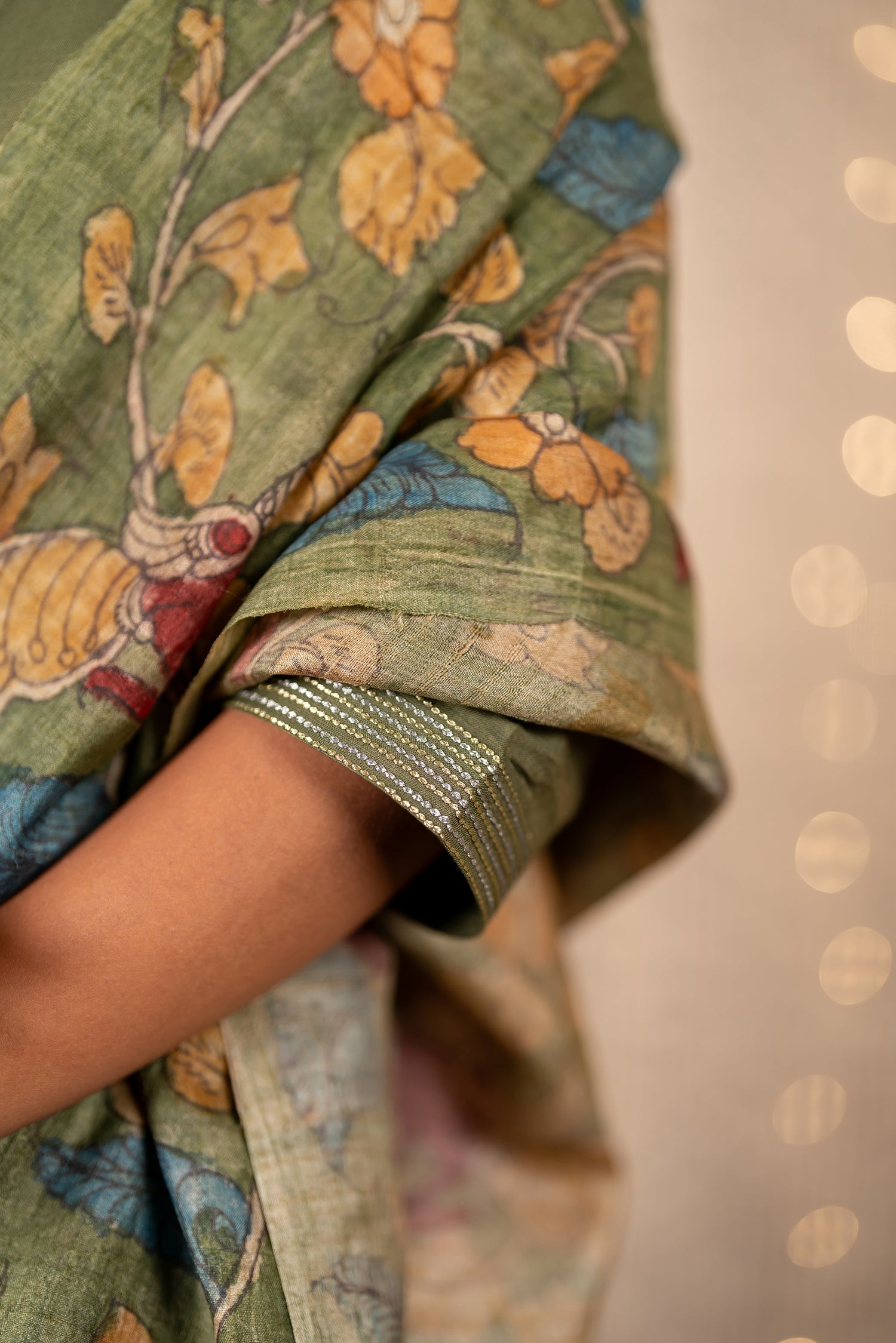 Ray Ethnic The Ira - Dusty Green Tasar Hand-Painted Kalamkari Dupatta