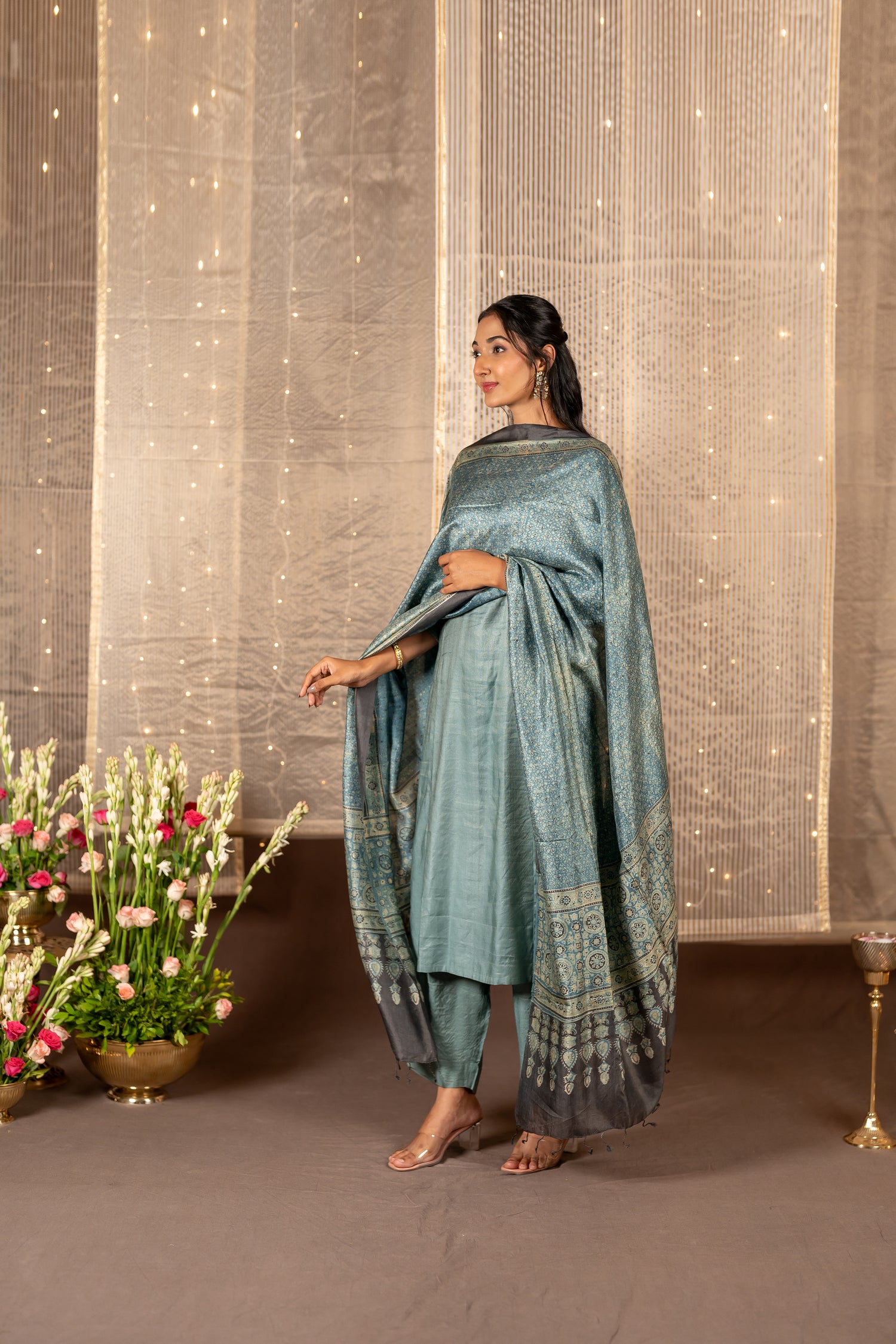 Ira Hand Block Print Tasar Dupatta | Ray Ethnic