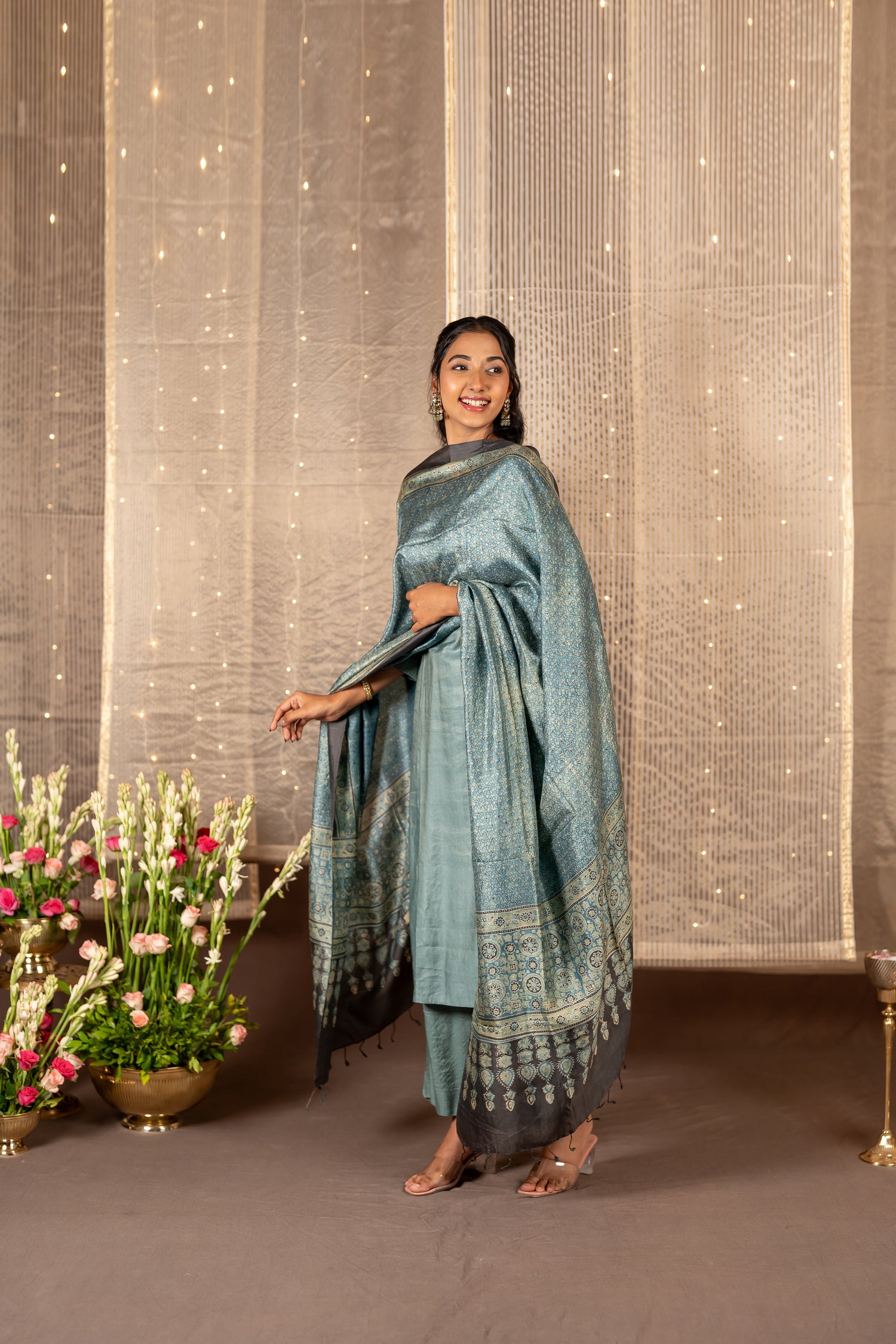 Ira Hand Block Print Tasar Dupatta | Ray Ethnic