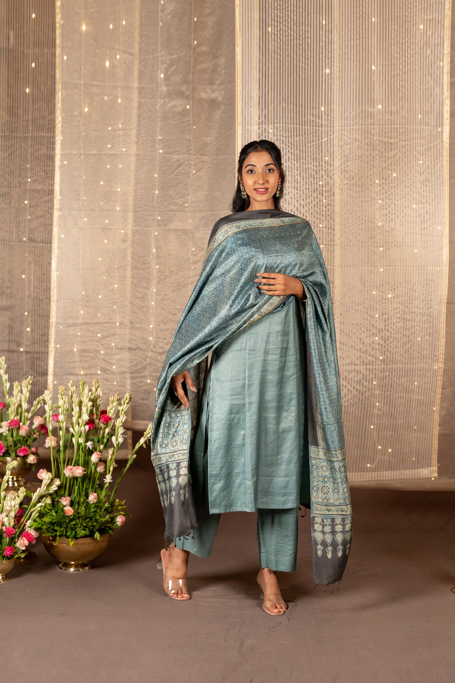 Ira Hand Block Print Tasar Dupatta | Ray Ethnic