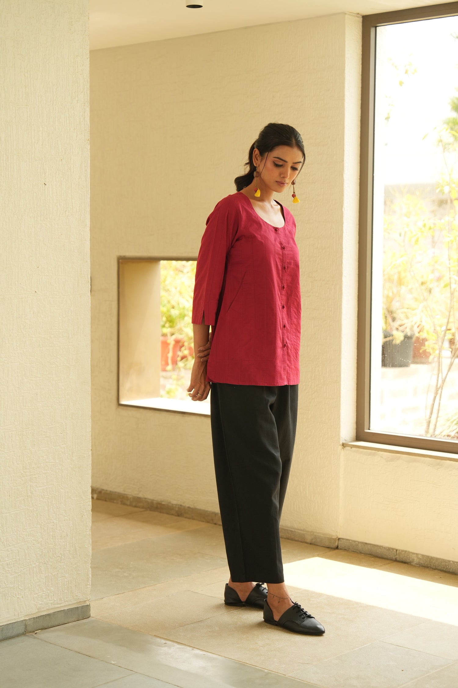 Red Pure Cotton Top | SARAL - Ray-ethnic