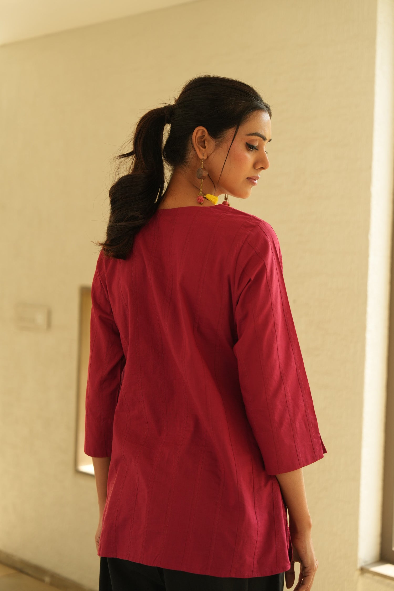 Red Pure Cotton Top | SARAL - Ray-ethnic