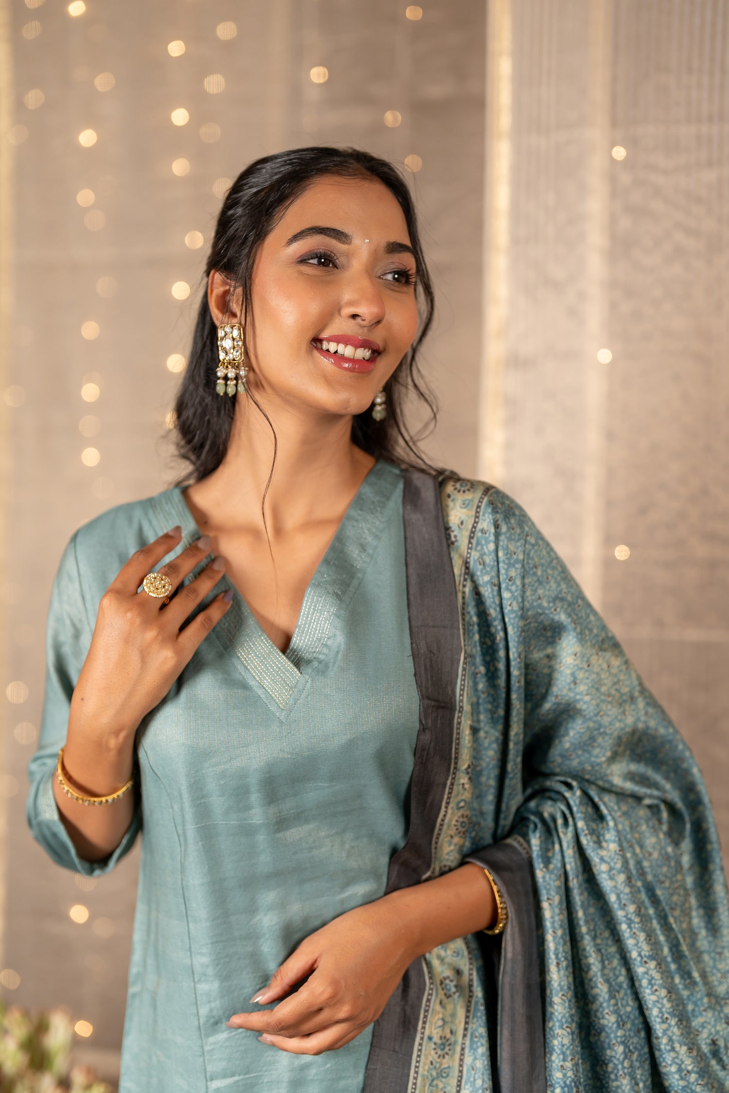Ira Hand Block Print Tasar Dupatta | Ray Ethnic