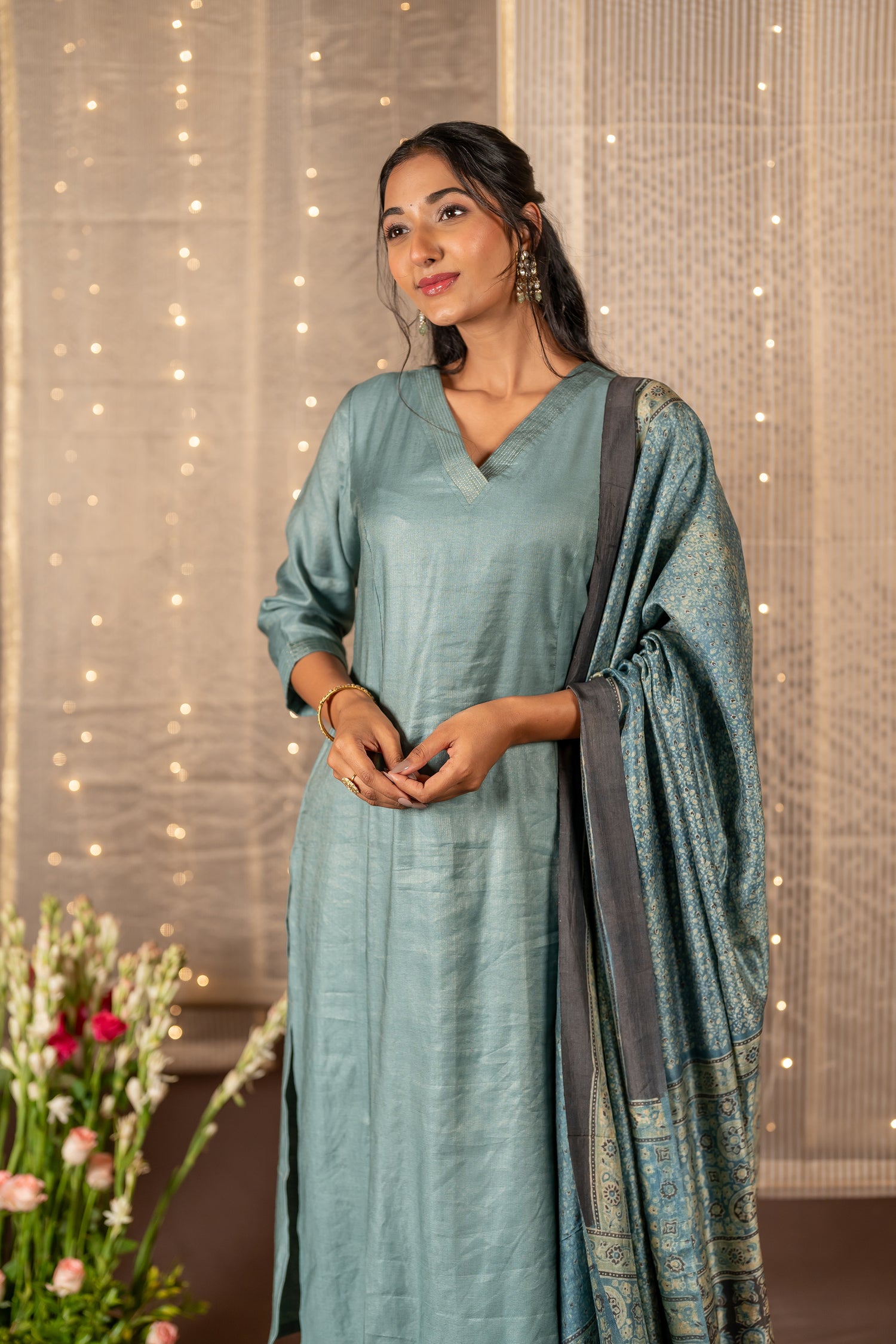 Ira Hand Block Print Tasar Dupatta | Ray Ethnic