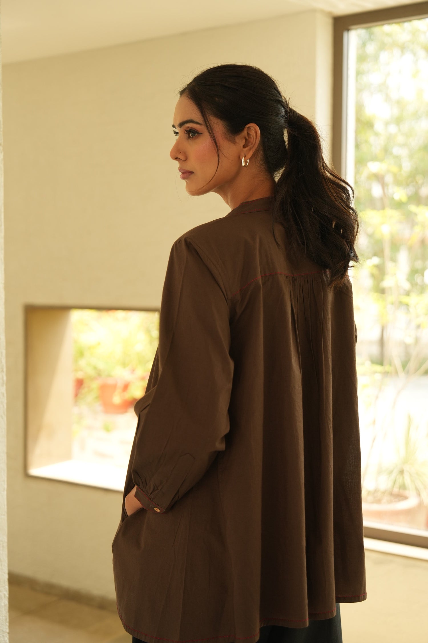 Tamarind Brown Pure Cotton Saral Top | Ray-ethnic