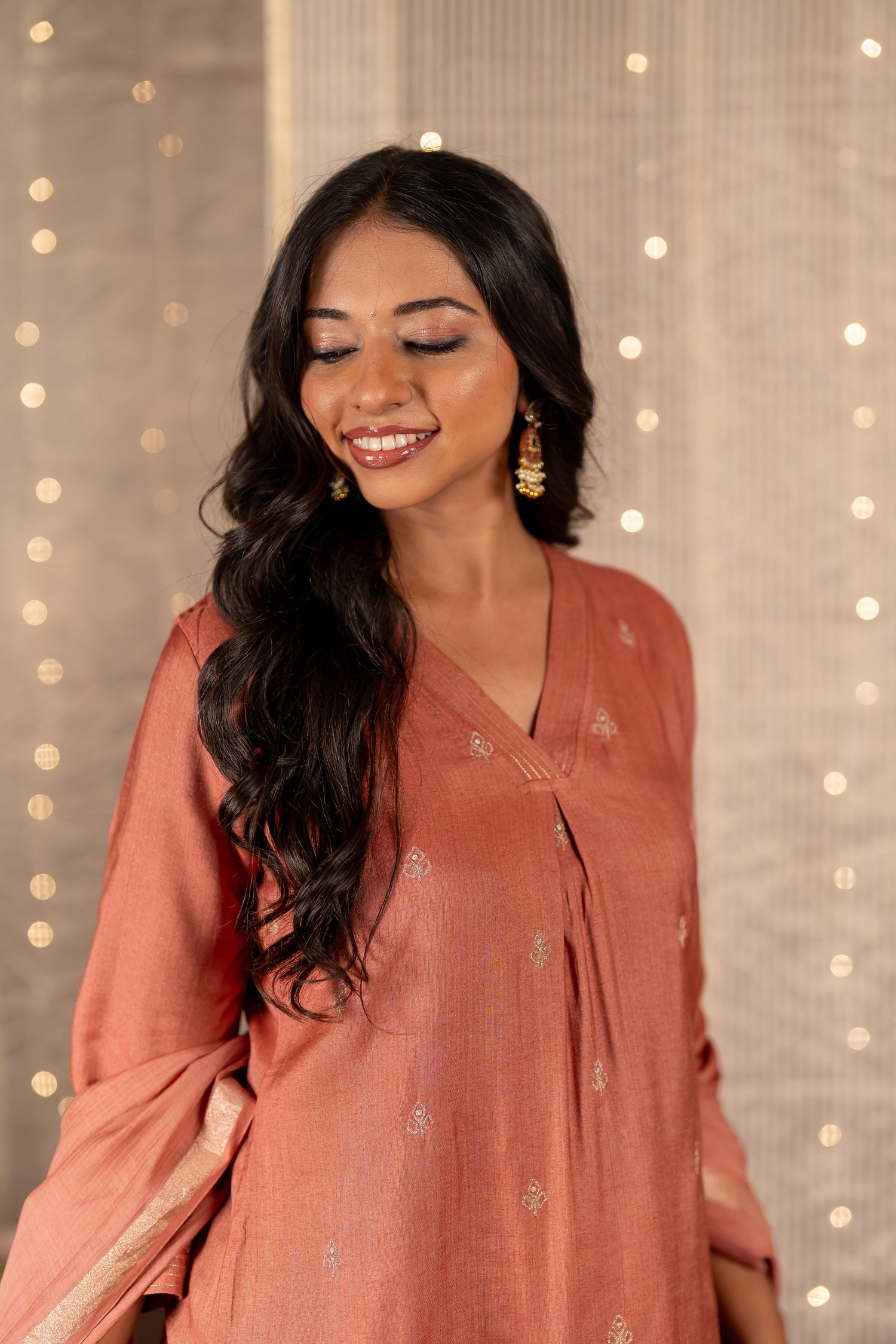 Ray Ethnic The Ira Rust Brown Cotton Silk Set of Three with Hand Embroidery