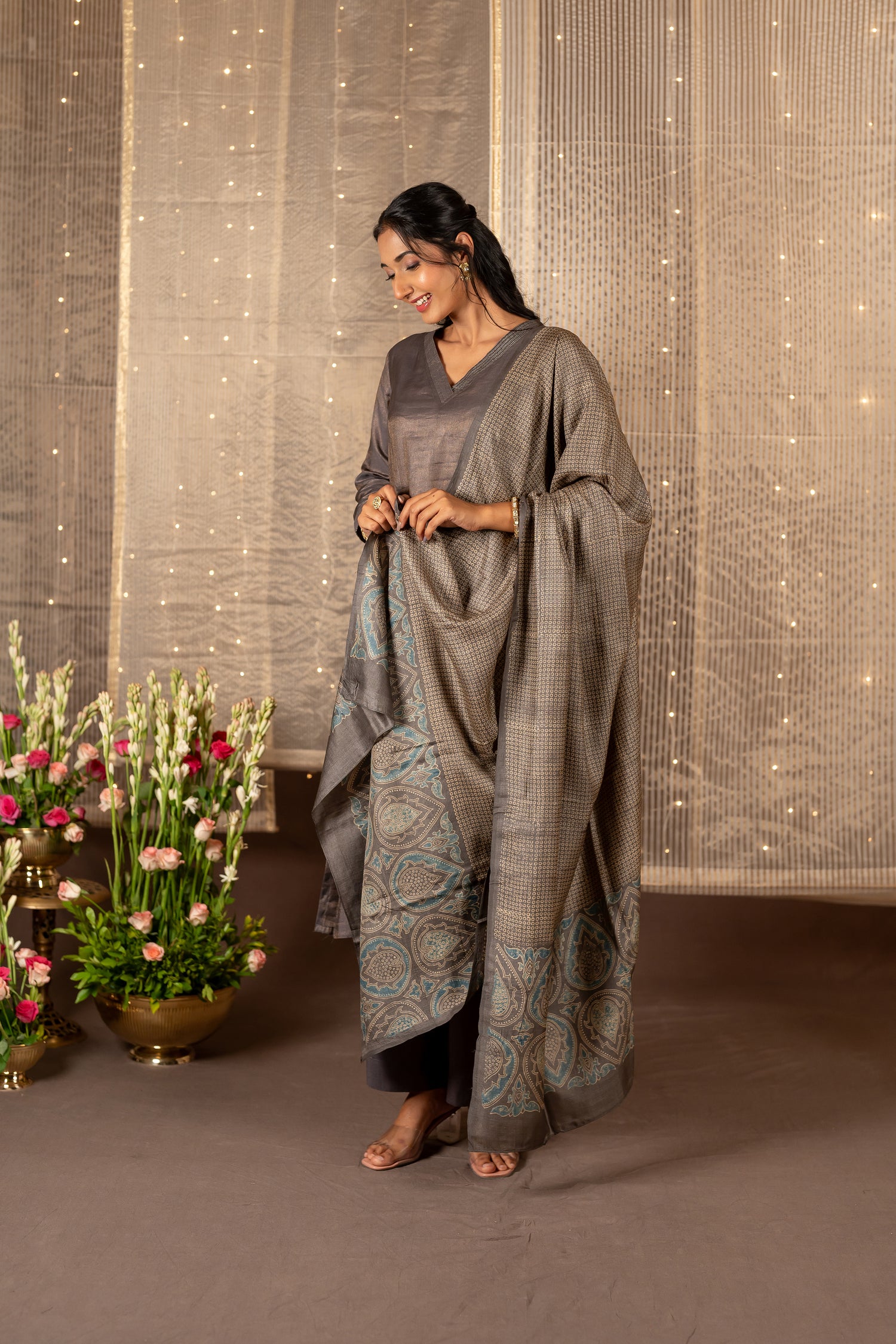 Ira Hand Block Print Tasar Dupatta | Ray Ethnic