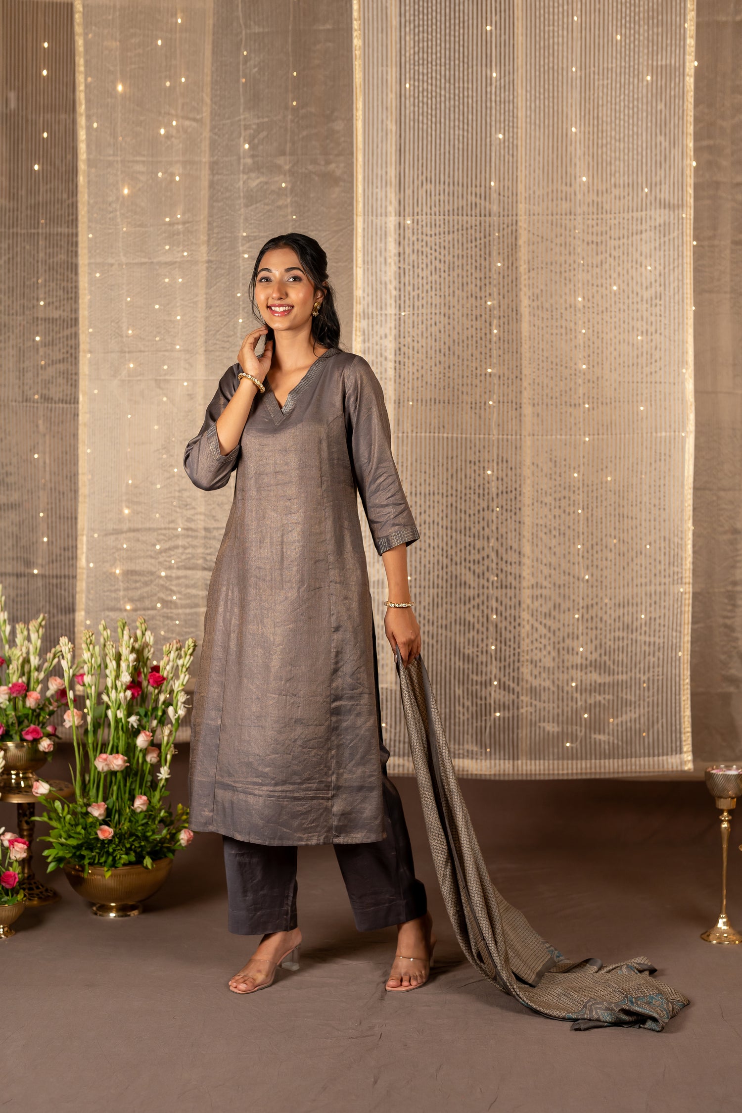 Ira Hand Block Print Tasar Dupatta | Ray Ethnic