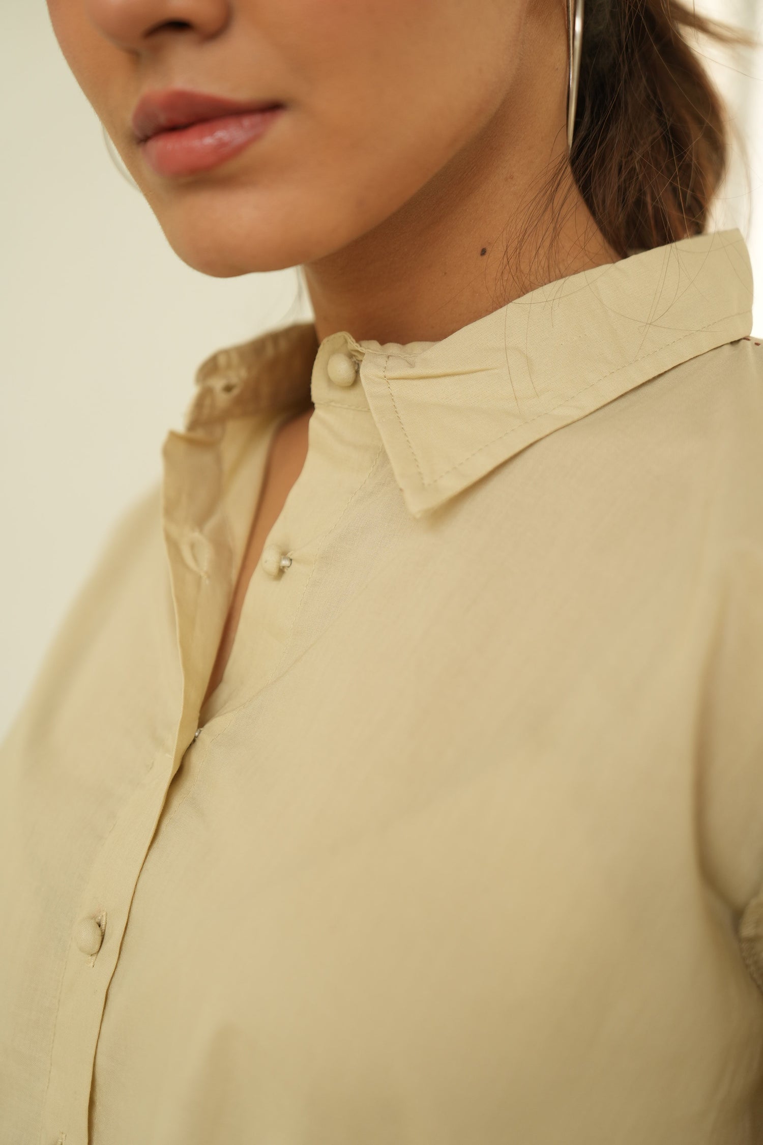 Beige Saral Sleeve Cotton Top | Ray-ethnic