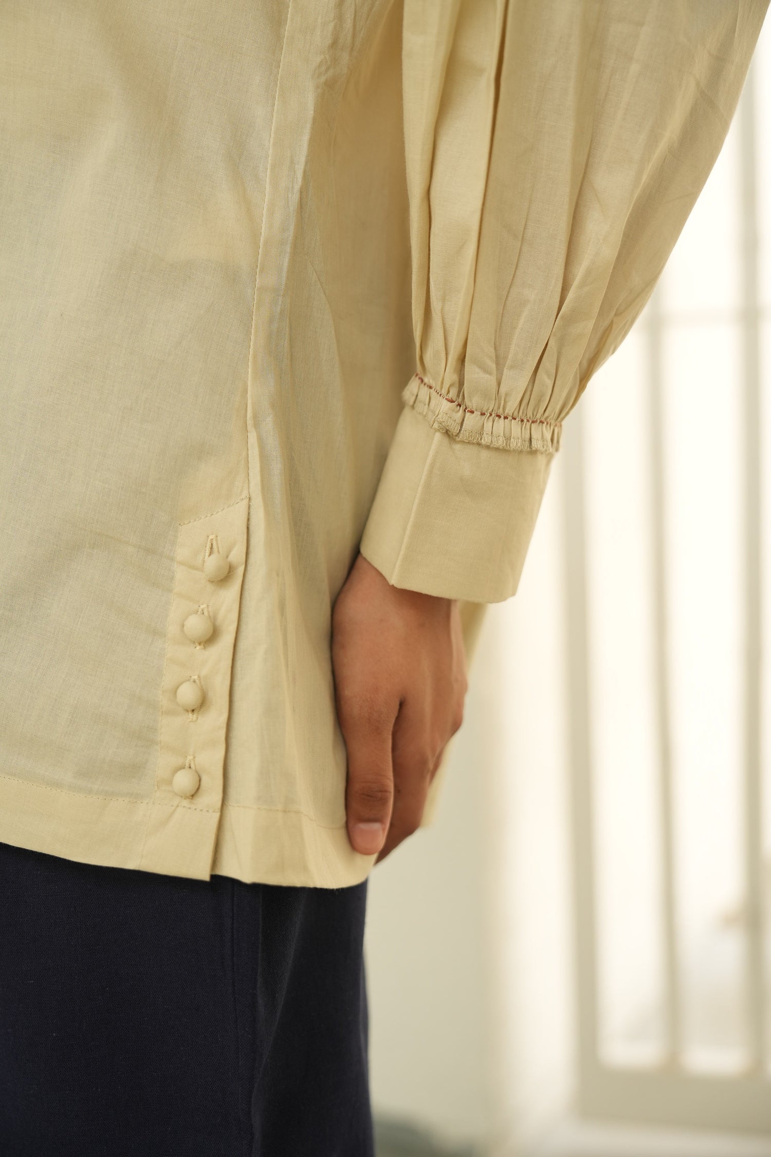 Beige Saral Sleeve Cotton Top | Ray-ethnic