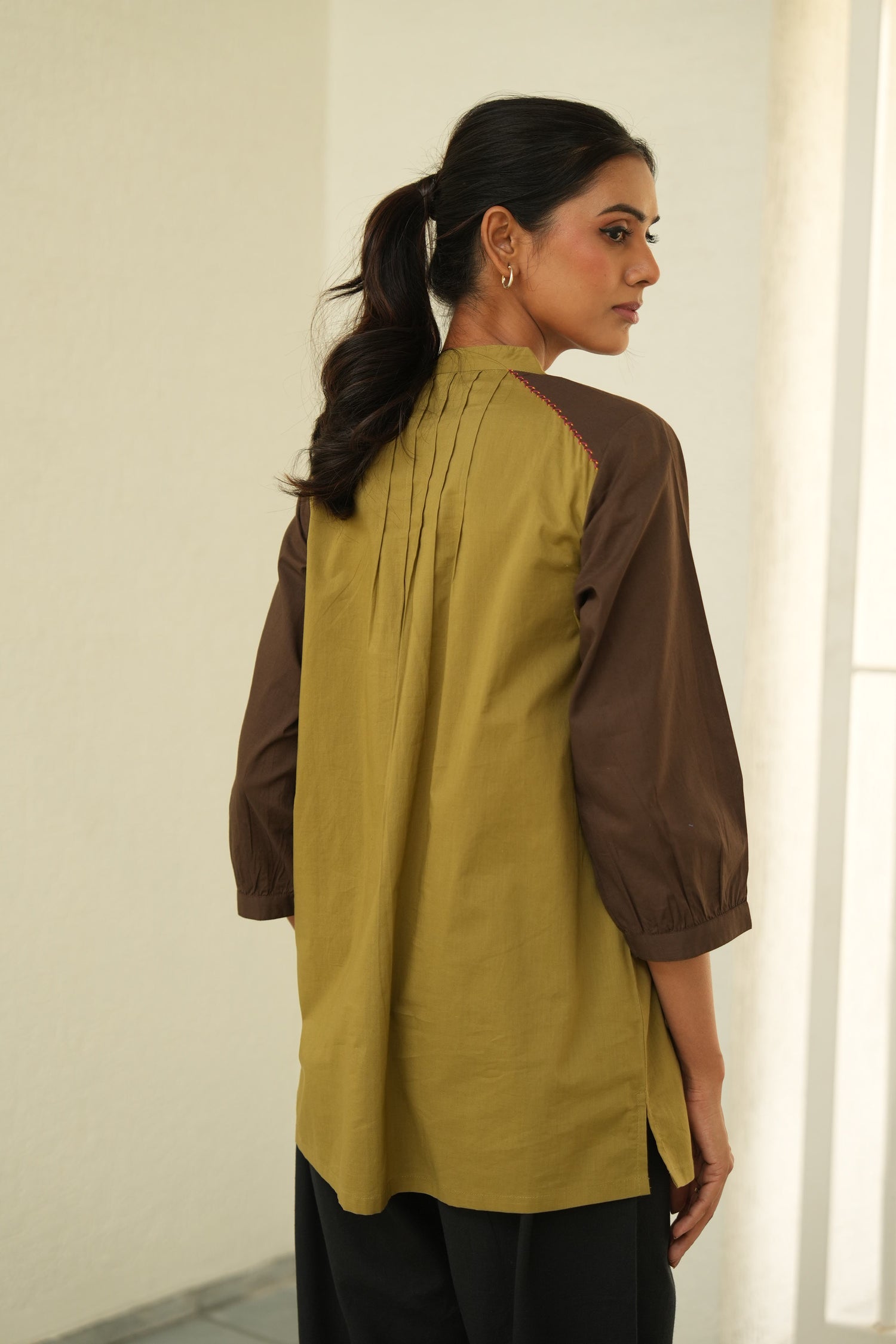 Tamarind Olive Panel Cotton Top | SARAL – Pure Cotton | Ray-ethnic