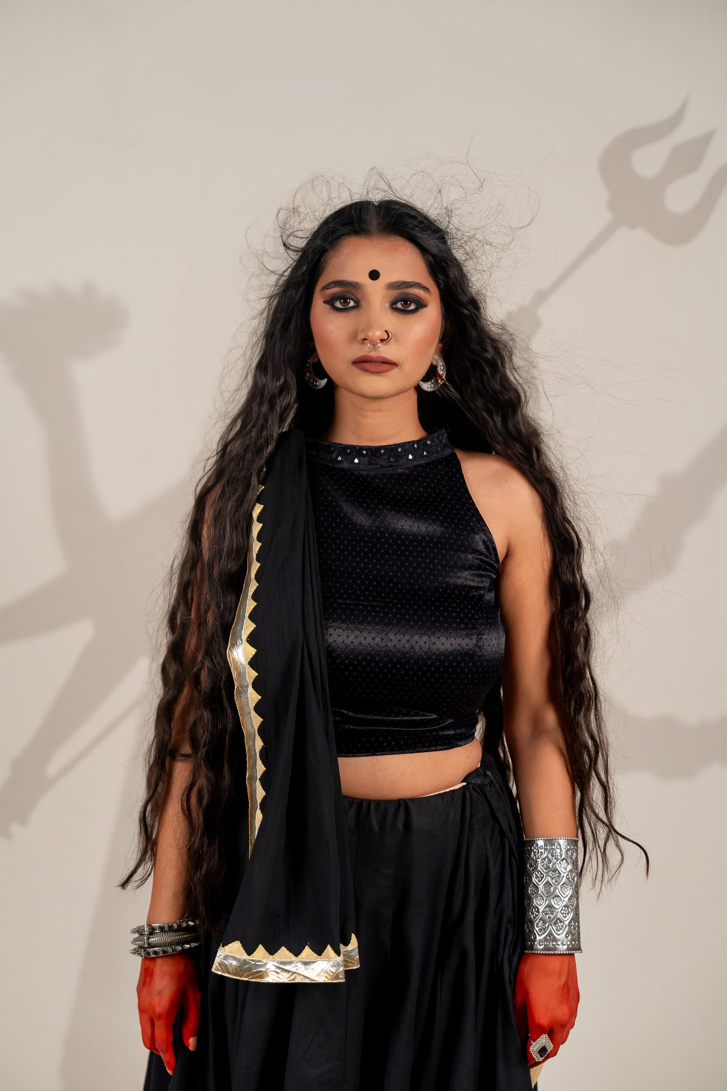 Navratri cotton dupaata in black