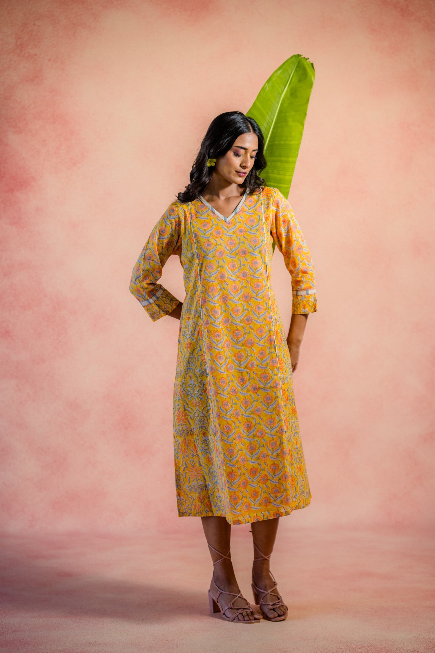 Indian Summer Yellow Printed Cotton Dress | Ray-ethnic Ray Ethnic Indian Summer Yellow Printed Cotton Dress | Ray-ethnic Ray Ethnic