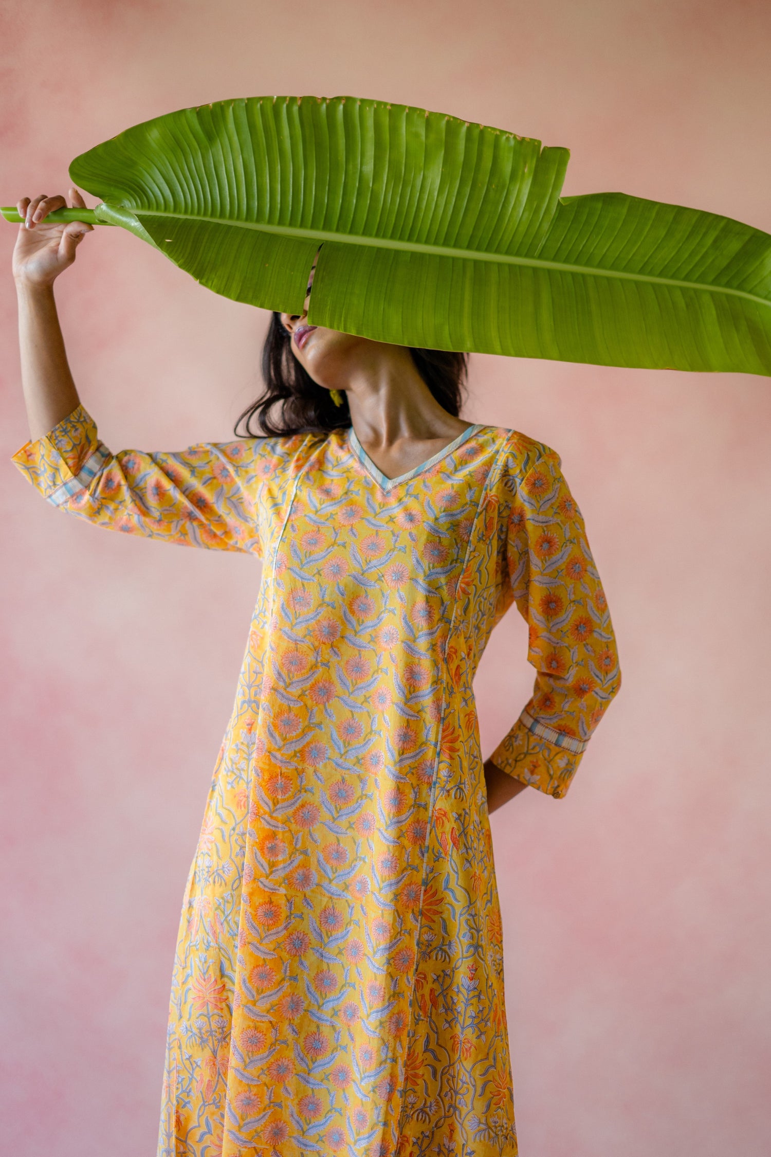 Indian Summer Yellow Printed Cotton Dress | Ray-ethnic